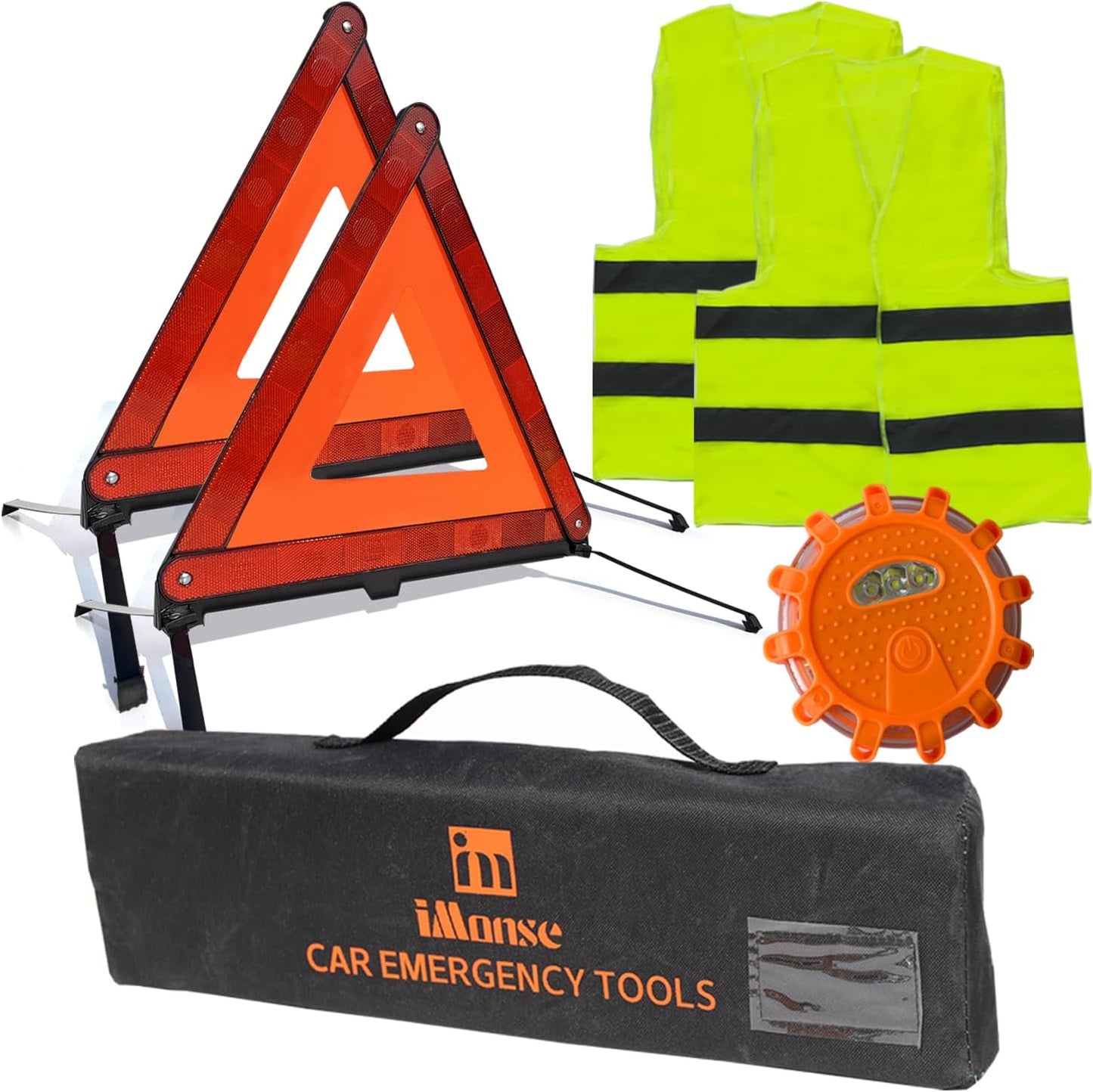 Warning Safety Triangle Kit, Emergency Roadside Warning Reflective Triangle 3 Packs with 2 LED Road Flare Light, Foldable with Storage Case for Roadside Breakdowns Emergenc