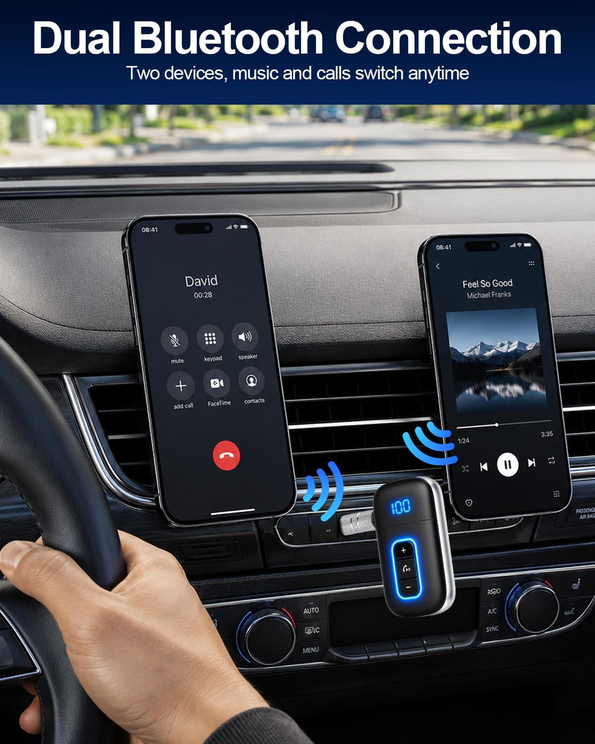 Aux Bluetooth 5.3 Adapter for Car, Bluetooth Receiver Aux Car Adapter, Auxiliar Audio Blue Tooth para Carro Wireless Dongle with 3.5mm Jack for Stereo Systems and Headphones