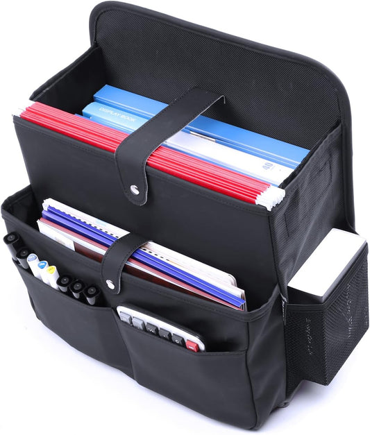 TAIKOO Front Seat Car Organizer Passenger Seat Organizer for Car Truck SUV | Leather Car Seat Organizer with Large 13.8" Pocket for Laptop Tablet File Folder, Hanging Backseat Storage for Vehicle