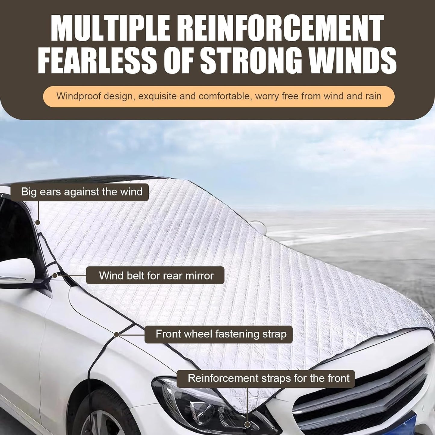 Car Windshield Cover for Ice and Snow, Thickened Windproof Four-season Protection Waterproof Dustproof Frost-proof Portable Car Cloth, Outdoor Indoor Foldable Protective Cover, for Cars (Silver)