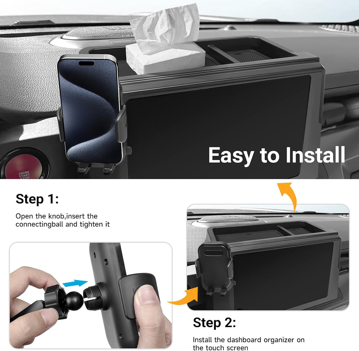Car Phone Holder with Dashboard Storage Box for Toyota Tacoma 2024 2025 2026 & 4Runner 2025 2026 Accessories (Only for 8 Inch Screen) Cell Phone Mount Center Console Screen Dash Organizer Tray
