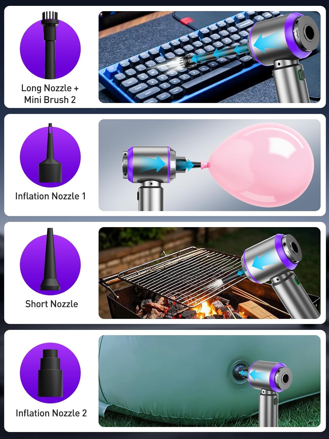 V8 Plus Cordless Car Vacuum Cleaner, Handheld Mini High Power | Portable 4-in-1 Vacuum Blower with Powerful Suction, Compressed Air Cleaner for Car Interior, Keyboard, Home & Office