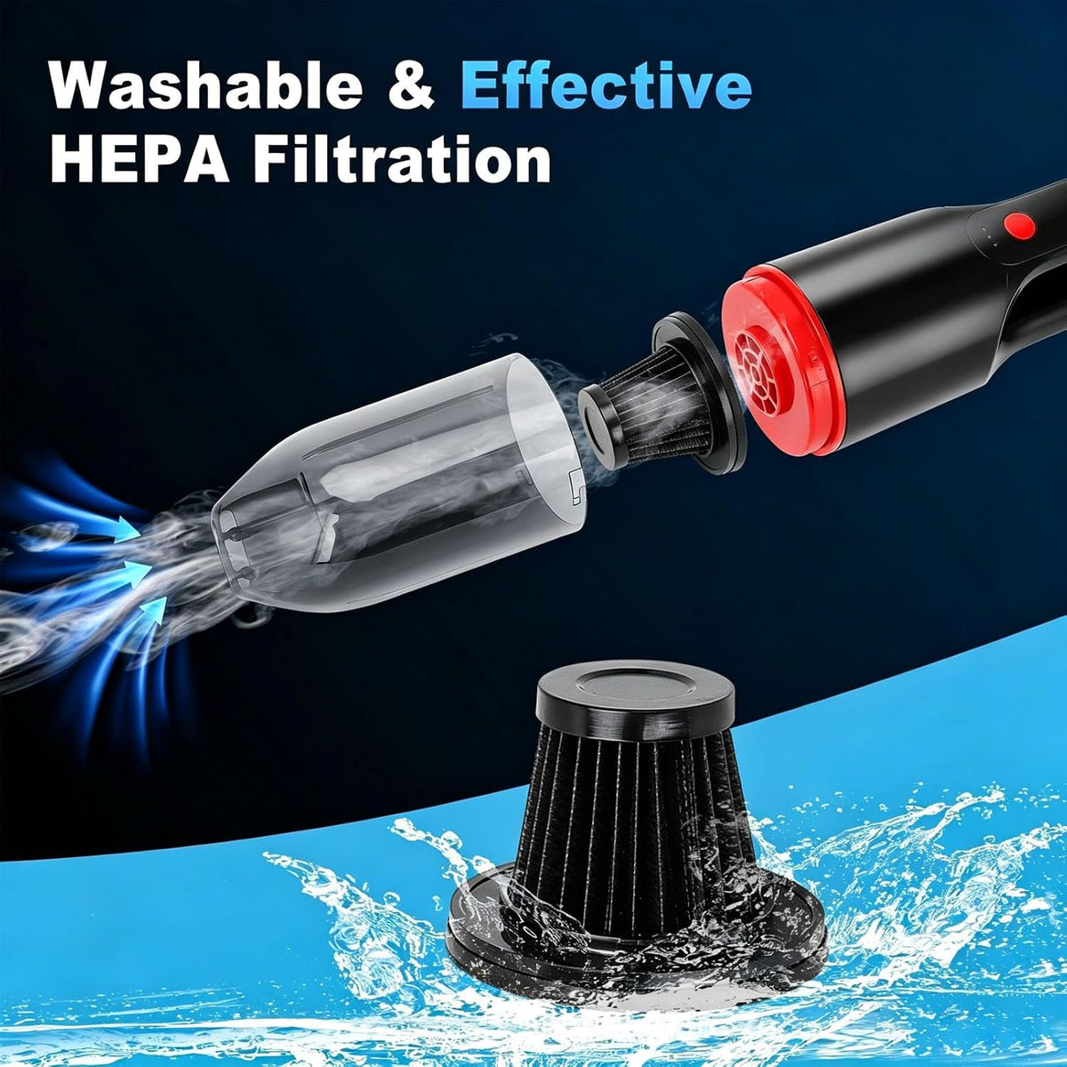 Mini Vacuum, Cordless Car Vacuum with 2 Suction Levels & Washable Hepa Filter, Low Noise Multi-Nozzle Lightweight Hand Vacuum for Car Home Office Red
