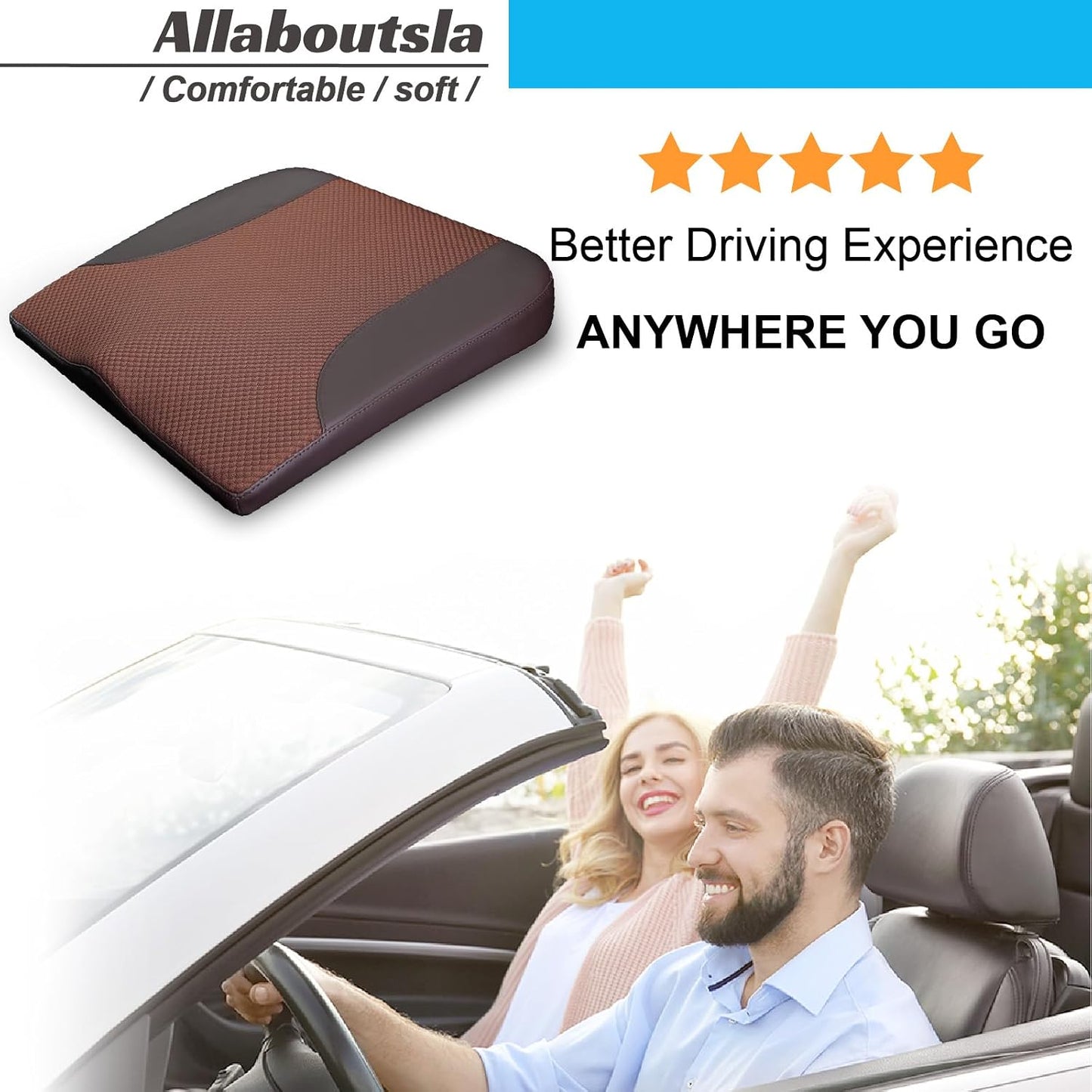 Allaboutsla Car Seat Cushion, Car Seat Cushions for Long Driving | Comfortable Memory Foam Driver Seat Cushion, Automotive Seat Cushions, Butt Pillow for Car,Truck, Office Chair, Brown