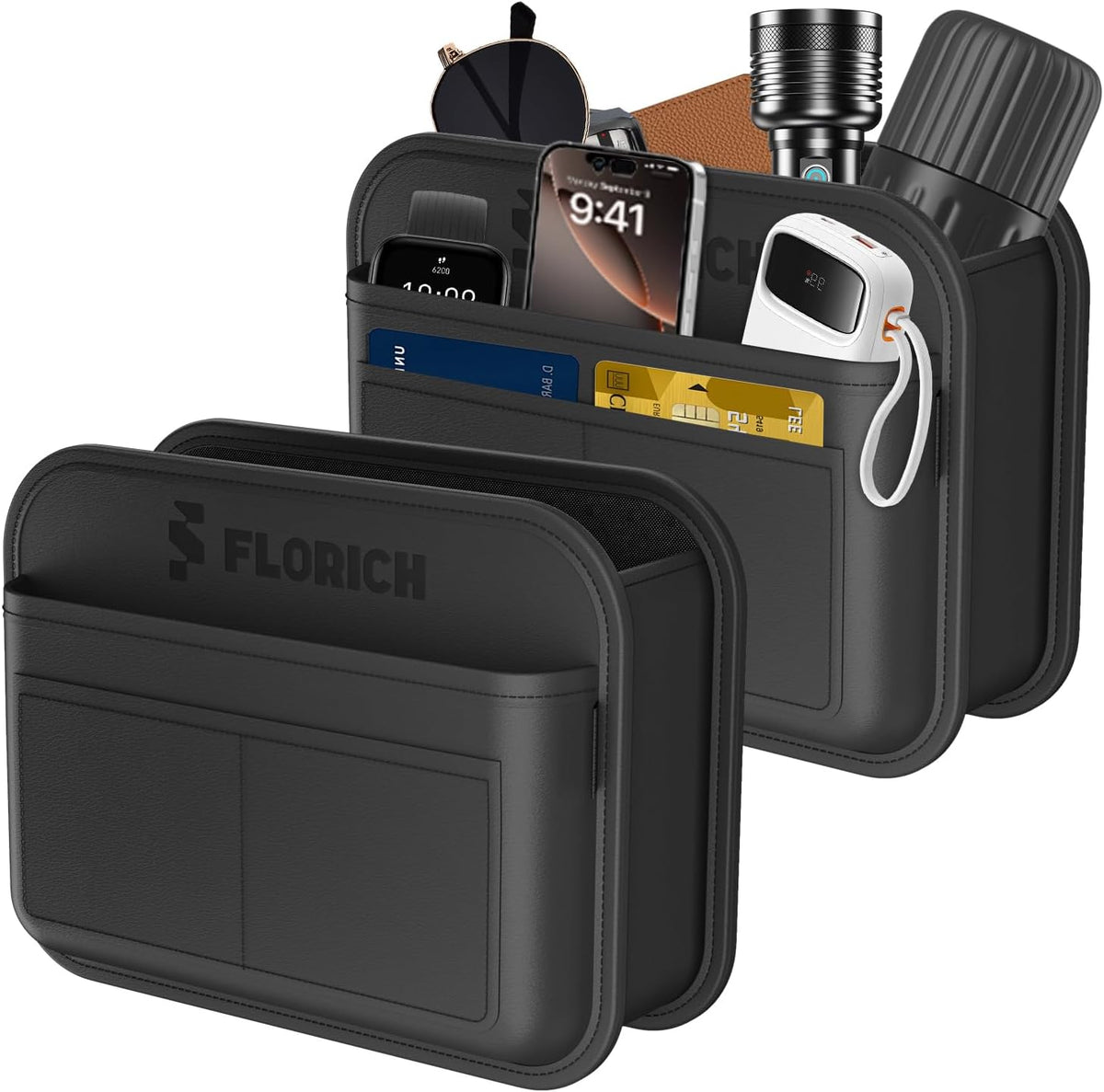 FLORICH 2 Pack Car Backseat Organizer and Trash Can 2-in-1, Premium Hanging Front and Seat Back Organizer, Waterproof Organizer Storage Upgraded for Car Truck SUV