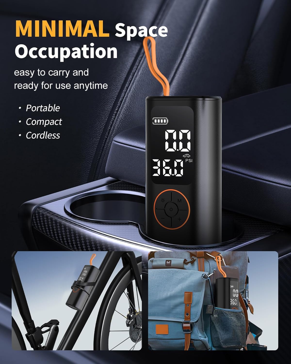 Tire Inflator Portable Air Compressor - 4X Faster Inflation Cordless Mini Air Pump with Digital Pressure Gauge with Digital Pressure Gauge/LED Light Portable Tire Inflator for Car/Moto/Bike/Ball etc.