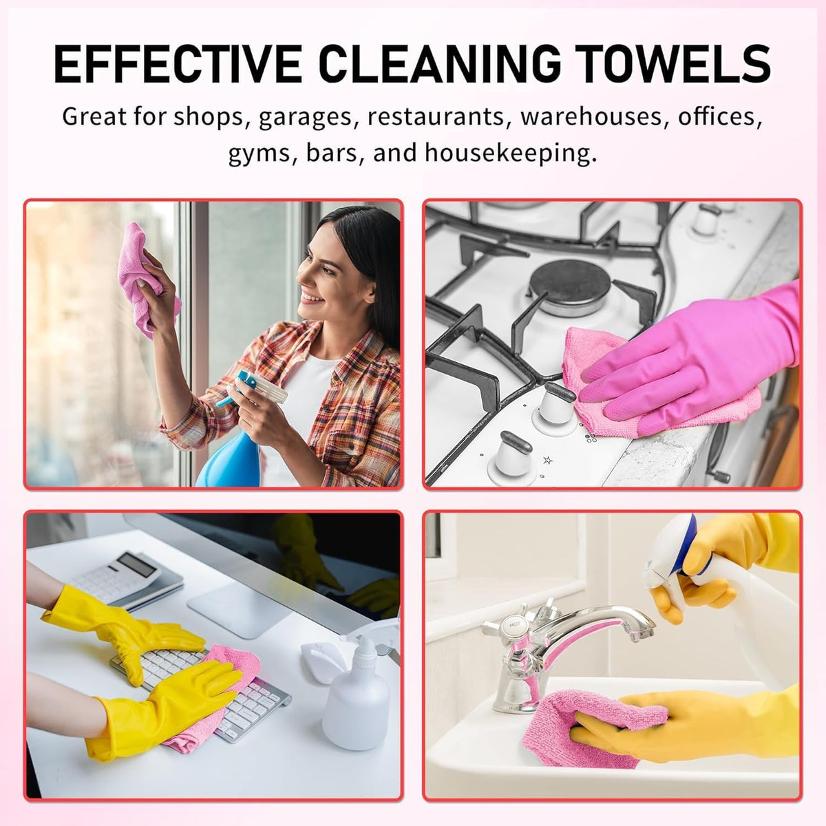 Microfiber Cleaning Cloth, 150 Sheets Tear Away Shop Towels, Reusable Washable Microfiber Towels for Cars, Lint Free Cleaning Rags for Home, Automotive, Workshop & Garage 11.5"x11.5" Pink