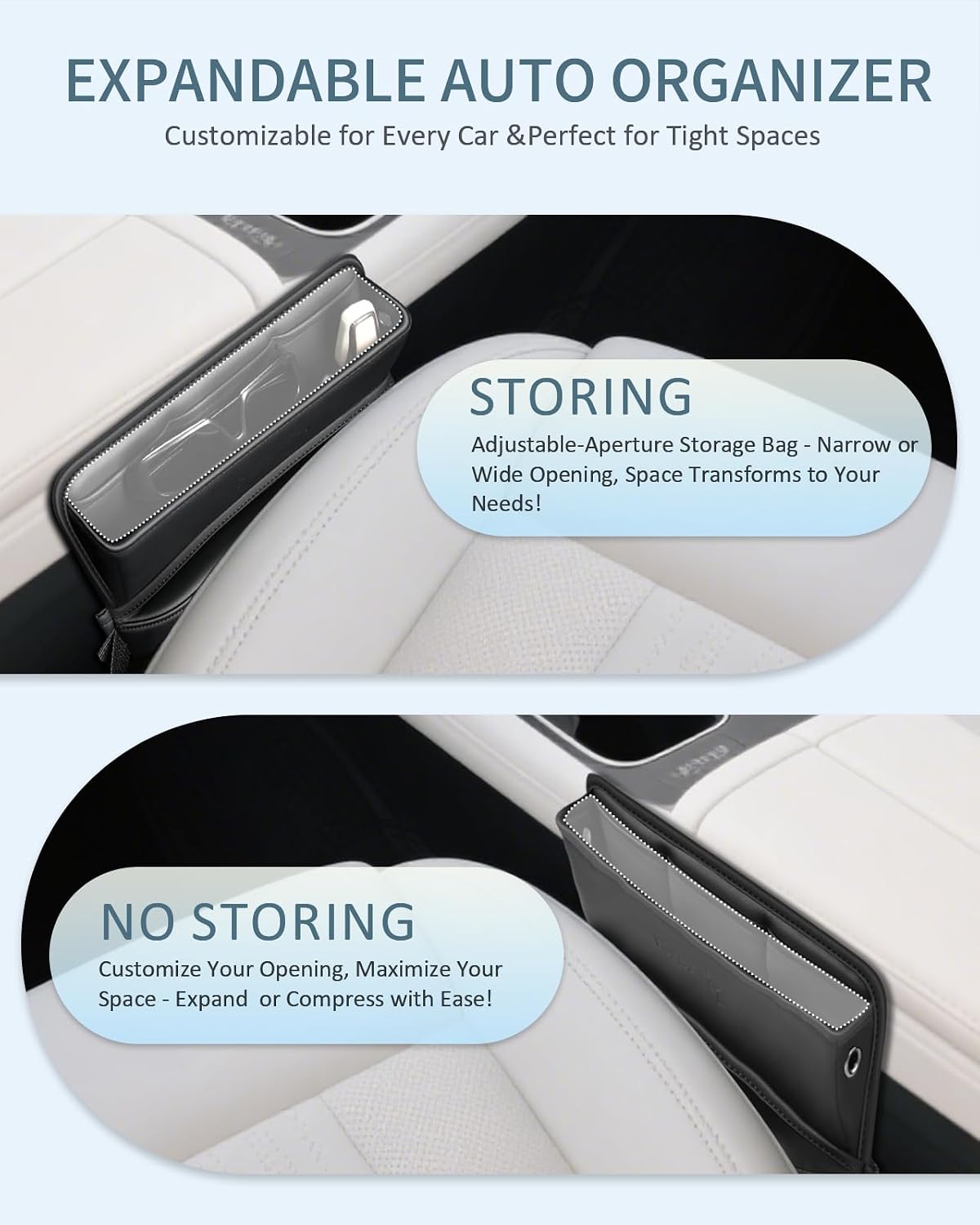 FLORICH Car Seat Gap Filler Organizer, 2-in-1 Seats Gap Filler Organizer and Storages Between Seat Car Gap Filler, Car Organizer Front Seat Universal Fit for Car SUV Truck Black 2 Pack