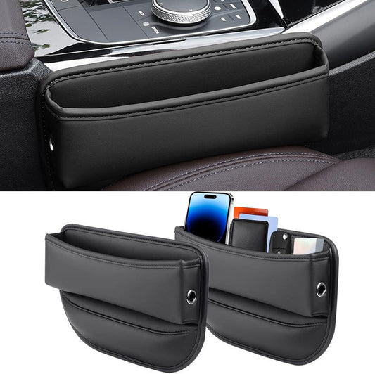 2 Pack Universal Fit Premium Leather Car Seat Gap Filler Organizer, Center Console Organizer for Car SUV Truck (Black，2 Pack)