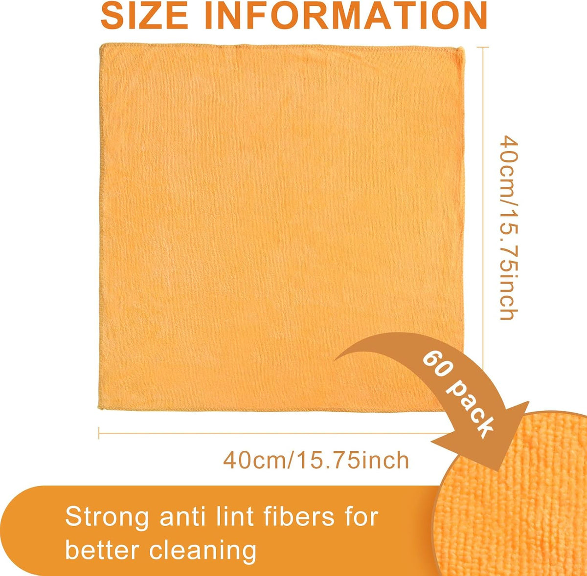 Nuenen Car Microfiber Clean Cloths, Yellow, 16 x 16 Inch, 60 Pcs