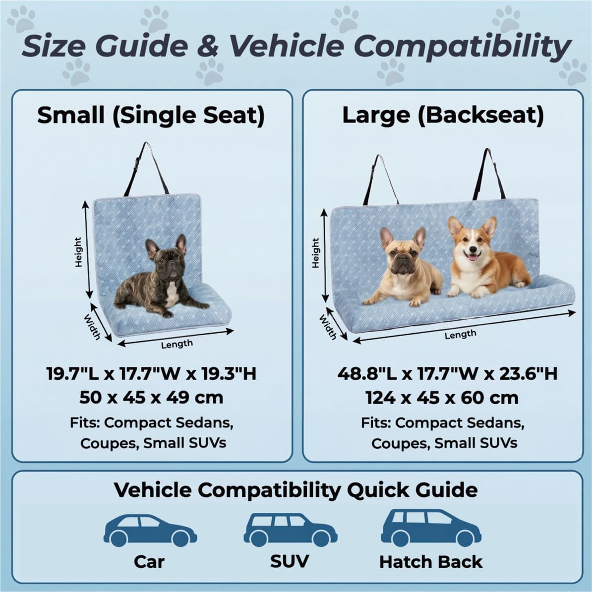 Premium Cooling Dog Car Seat Mat for Small Dogs & Puppies, Breathable Puppy Car Seat for Front & Back Seat Travel, Cool-to-Touch Washable Pet Travel Lounge with Supportive Bolster