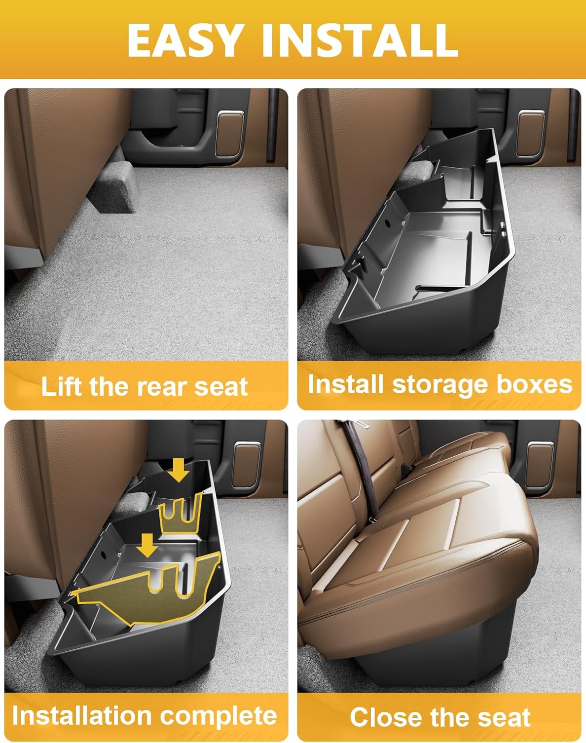Tuyoung Under Seat Storage Boxes - Compatible with 2019-2026 Chevy Chevrolet Silverado 1500/GMC Sierra 1500, 2020-2026 Silverado/Sierra 2500HD/3500HD | Double & Crew Cab Rear Underseat Organizer Box