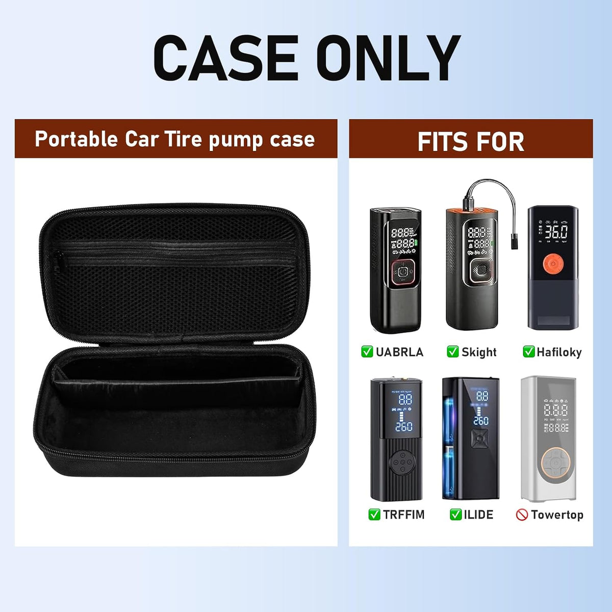 Portable Air Compressor Storage Box - Universal Case Compatible with MODARI/Skight/LOLSSA/Teffim/Hafuloky/Frarome/ILTIDE Tire Inflators, Car Air Pump Organizer for Air Tubes & Accessories (Box Only)