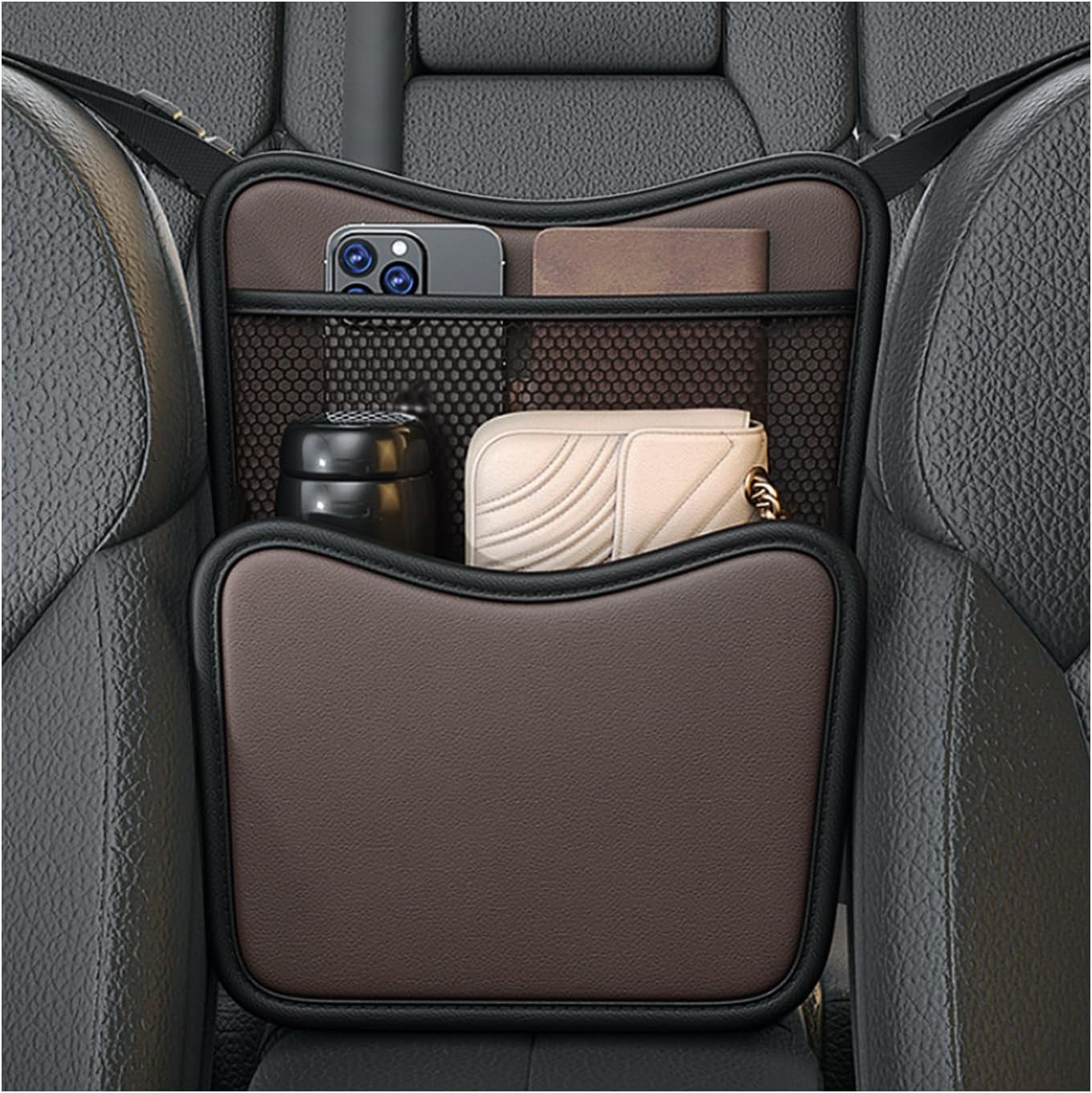 Ohleats Car Organizer Storage Between Seats, Nappa Leather Auto Handbag Holder for Document Phone Storage, Large Capacity Automotive Console Pocket Purse, Car Accessories (Green)
