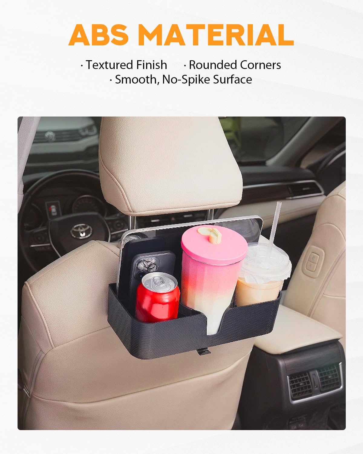 PBYMT 3 in 1 Car Headrest Backseat Organizer with 3.7" Cup Holder & Hooks, Seat Back Organizer Storage for Travel Accessories, Perfect for Kids, Road Trips, SUV, Truck - 2PCS