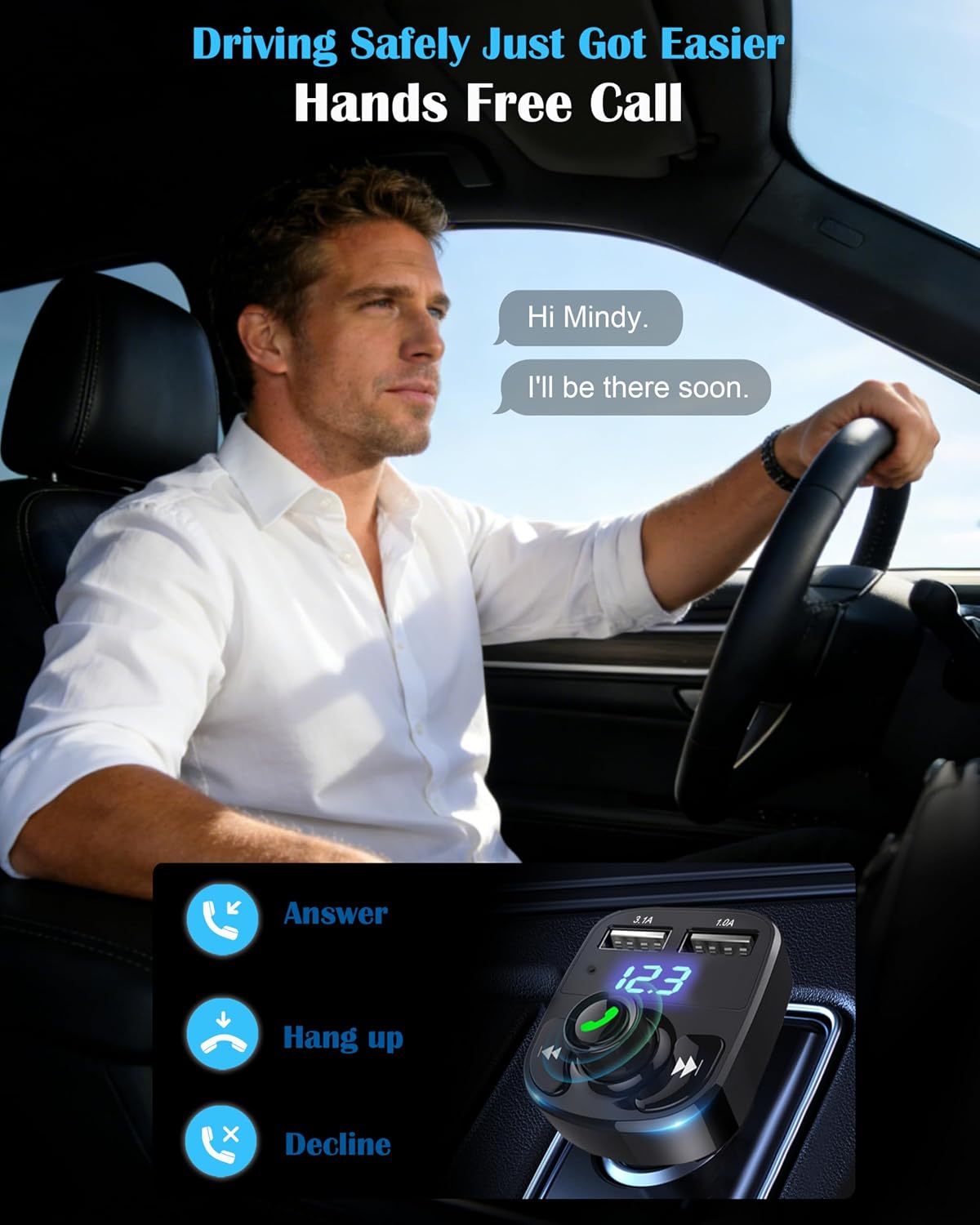 LIHAN Bluetooth Car Adapter 5.3, FM Transmitter, Dual USB Charger