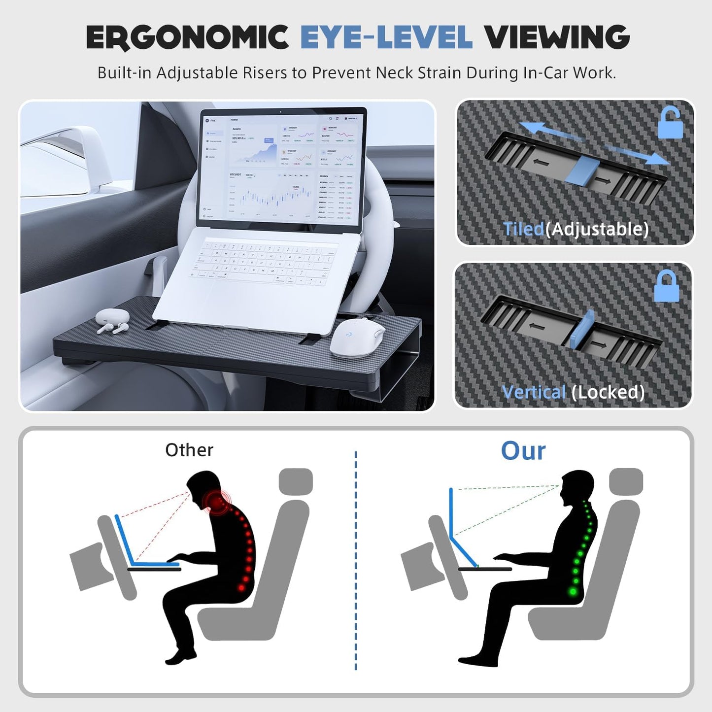 3 in 1 Car Steering Wheel Desk Tray &amp; Car Seat Gap Filler &amp; Organizer, Foldable Carbon Fiber Look Adjustable Car Tray, for Laptops, Eating Food, Writing, Entertainment