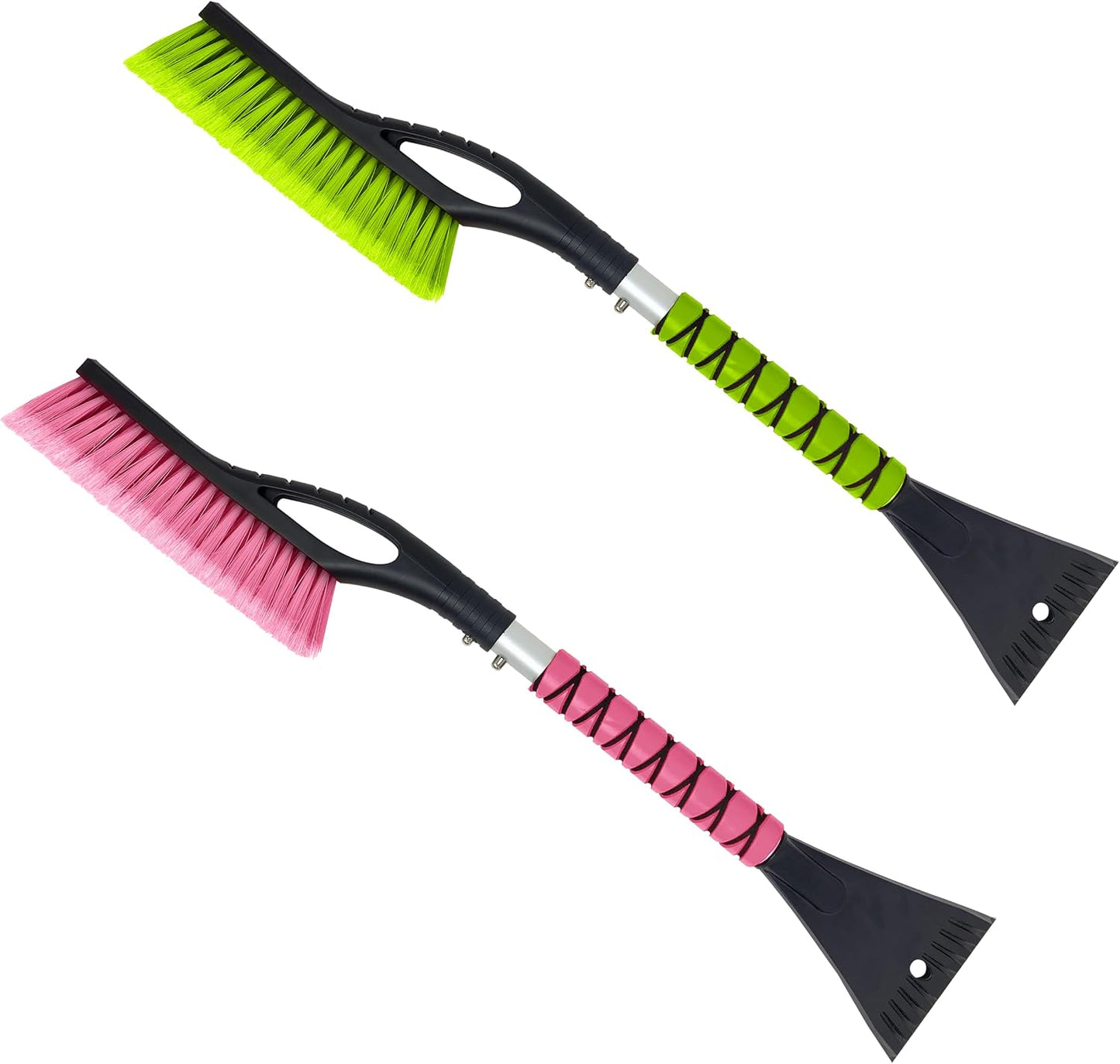 Autovir 27" Snow Brush and Ice Scrapers for Car Windshield (1 Pack), Window Ice and Snow Scraper with Ergonomic Foam Grip, Snow Windshield Scraper with Aluminum Body, Winter Car Accessories (Green)