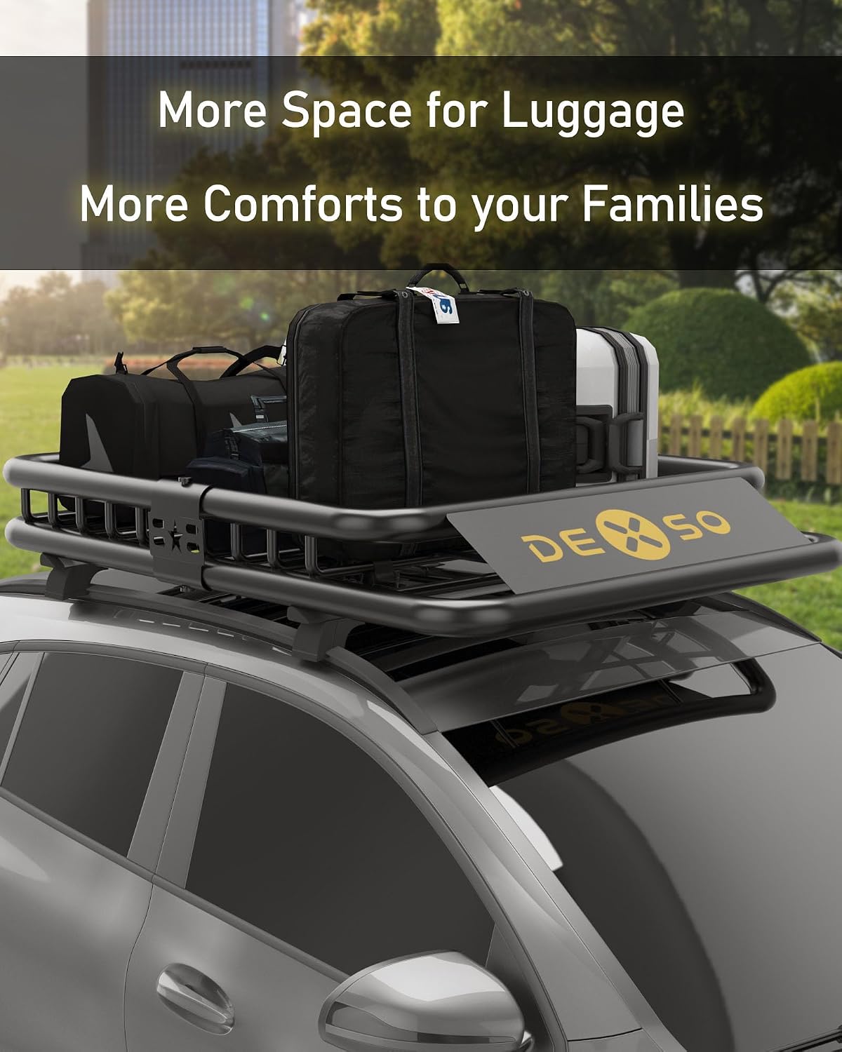 Universal Roof Rack Basket with Cargo Net, 200 lb Cargo Carrier, 64 x 39 in