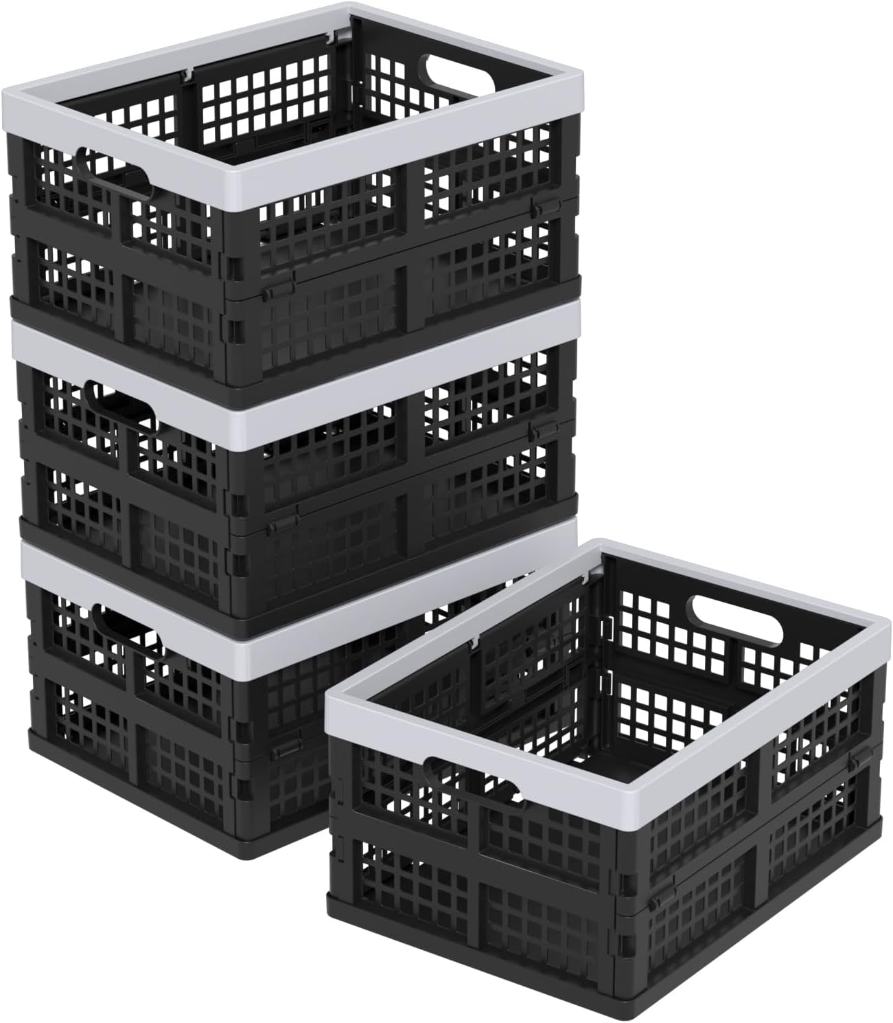 Collapsible Milk Crate, Black, 3PK 30L Stackable Containers Folding Crates, Heavy Duty Plastic Collapsible Storage Bins for Multi Purposes