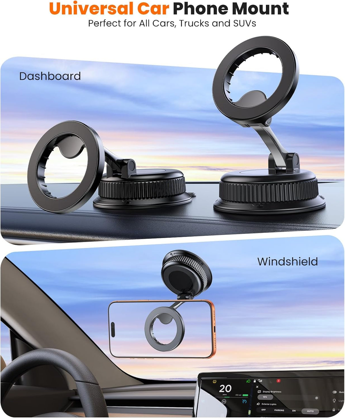 Magnetic Car Phone Holder for Dashboard, MagSafe Car Mount, Nano Gel Suction Car Phone Mount, Foldable Automotive Dashboard Phone Holder, 360° Rotatable for iPhone 17 16 15 14 13 12 Series