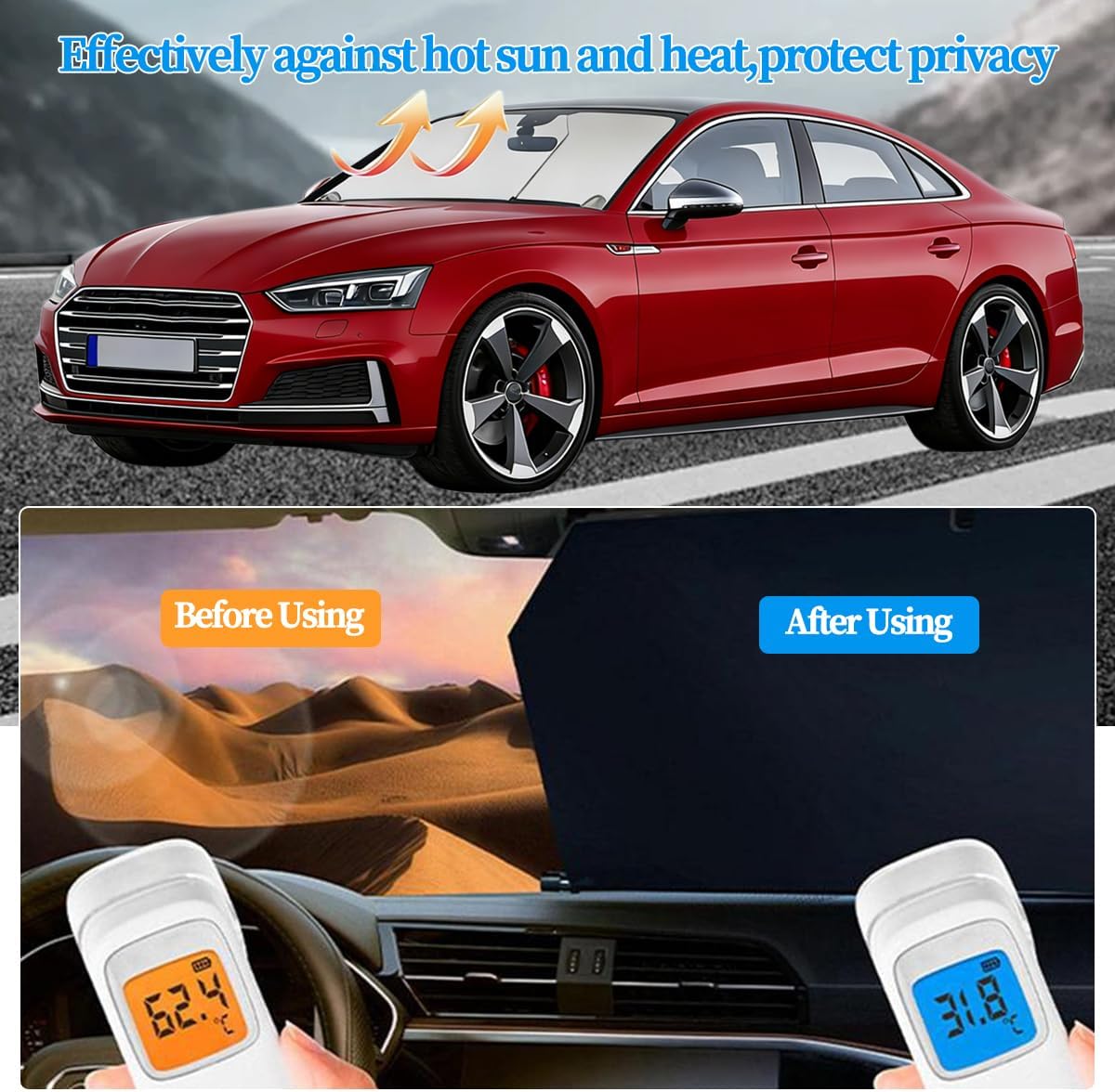 2026 Auto Retractable Car Windshield Sun Shade,Adjustable Automatic Sunshade for UV & Heat Protection,Privacy Protection,Universal Fit for Cars, Foldable Sun Visor for Parking & Outdoor Use