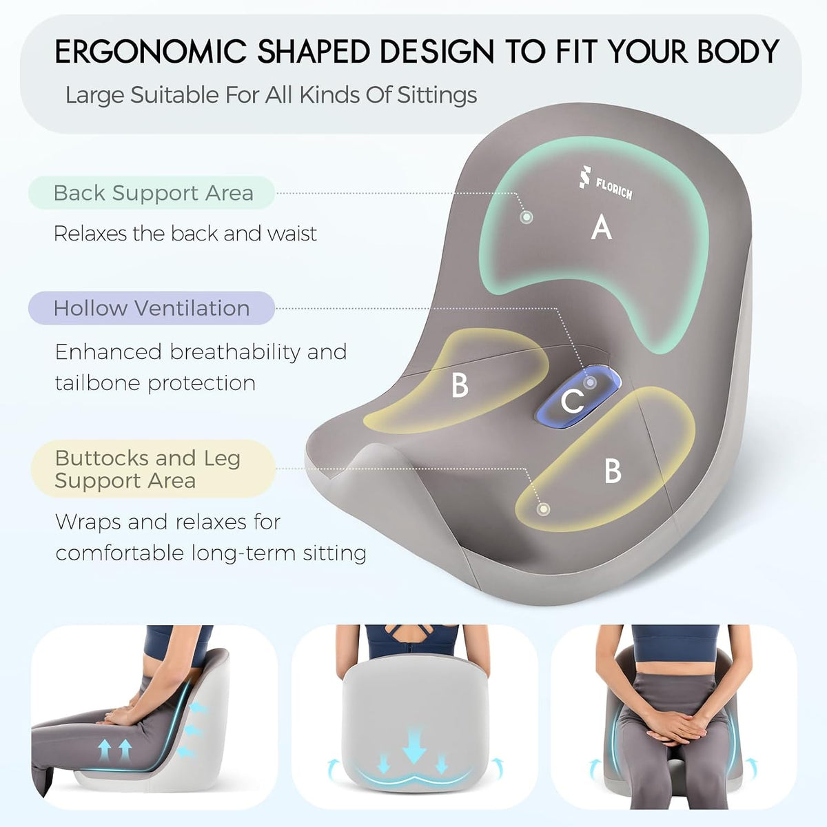 Car Seat Cushion and Lumbar Support Pillow, Larger Memory Foam Seat Cushion, Ergonomic L-Shaped Design Cushion for Back Pain Relief, Non-Slip Driving Cushion for Car, Office, Truck, Wheelchair-Gray