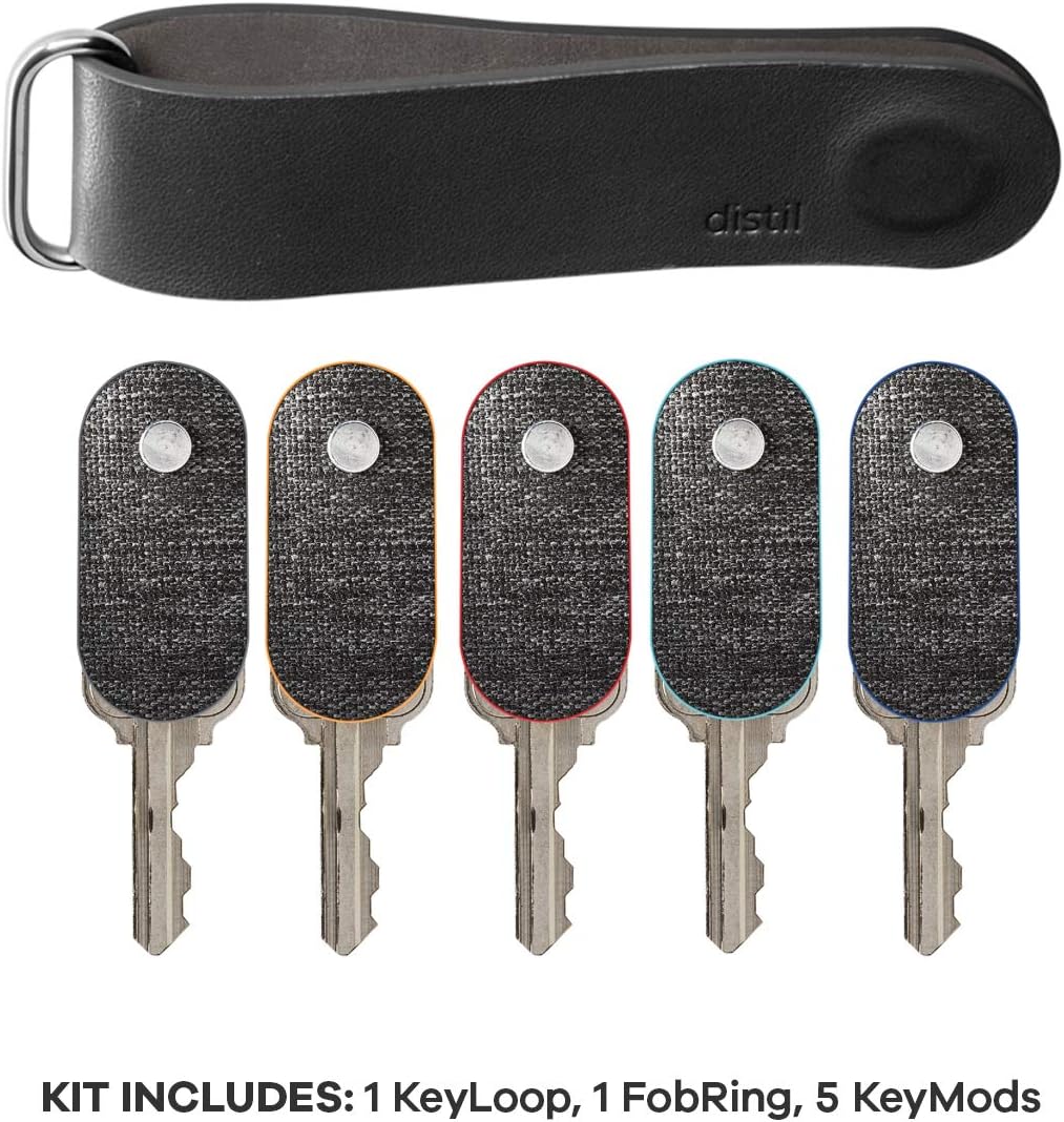 Distil Union Ferris KeyLoop Key Organizer | Includes Leather Cover, 5 KeyMods, & FobRing | Holds up to 6 Keys + Car Key