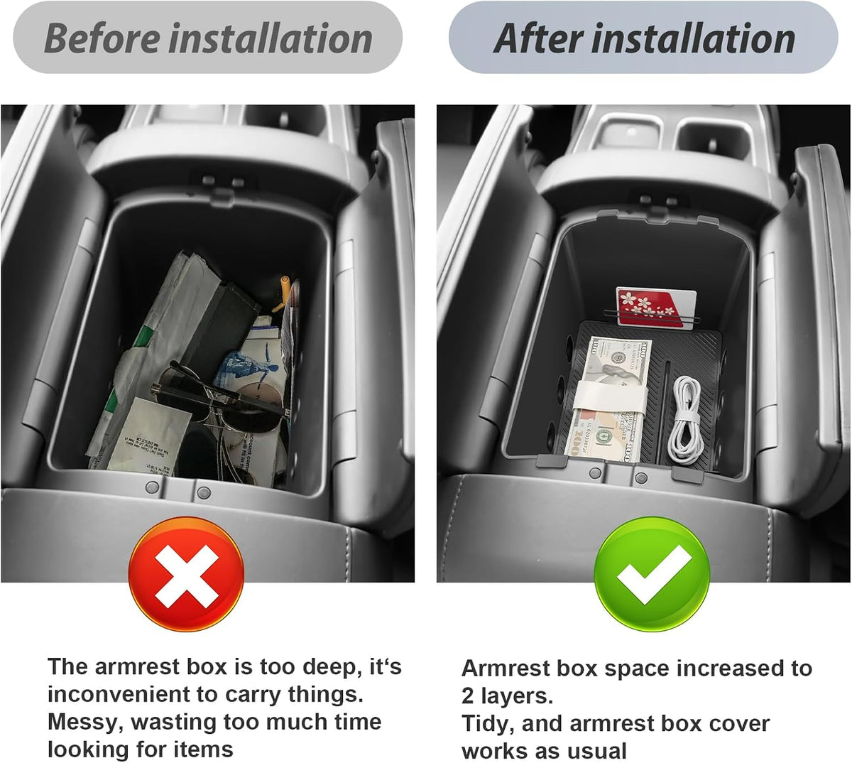 SKTU for 2026 2027 Hyundai Palisade Center Console Bottom Organizer ABS