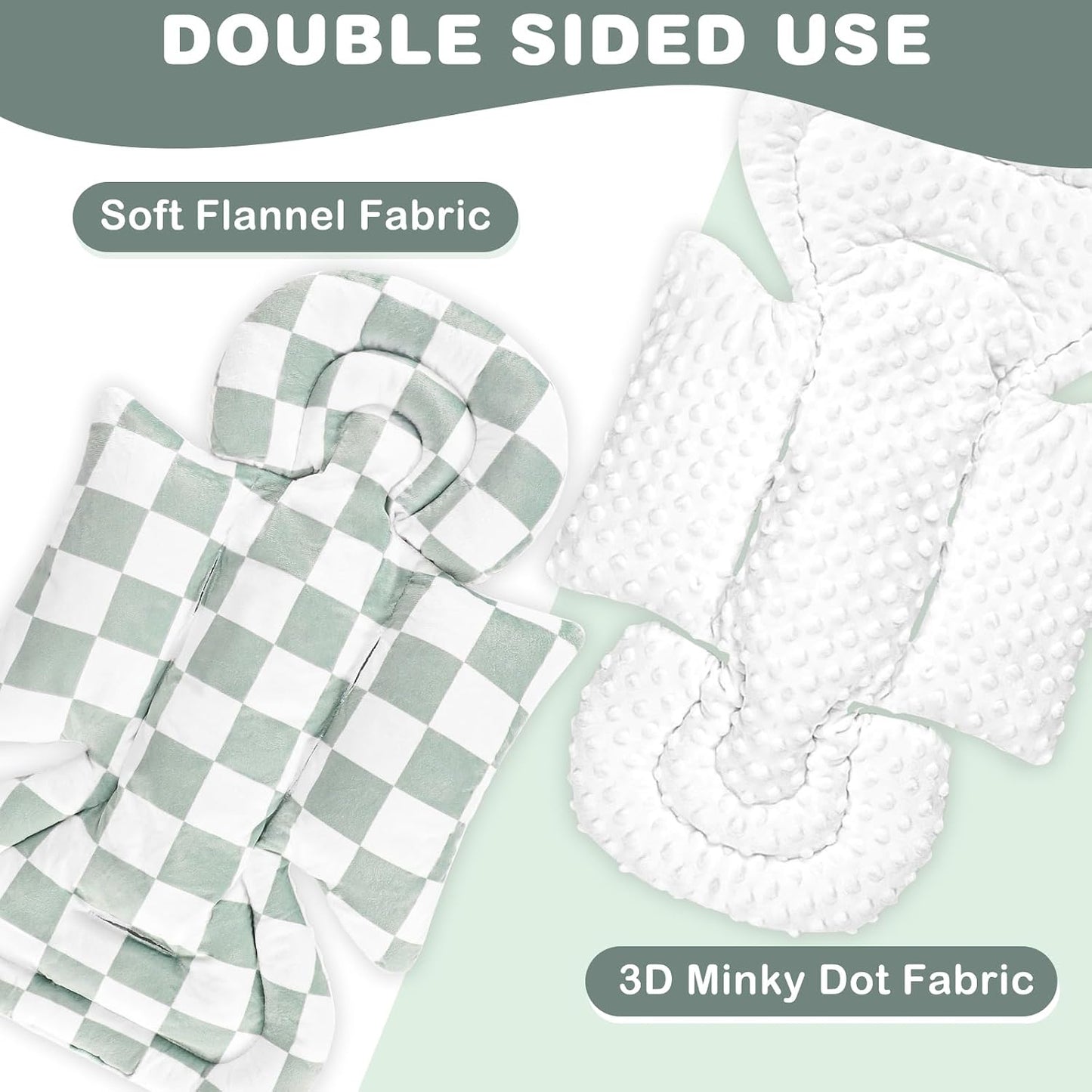 DILIMI Infant Car Seat Insert, Baby Car Seat Head Support with 3 Strap Paddings, Soft Newborn Car Seat Cushion for Stroller, Swing, Bouncers, Green Checkered