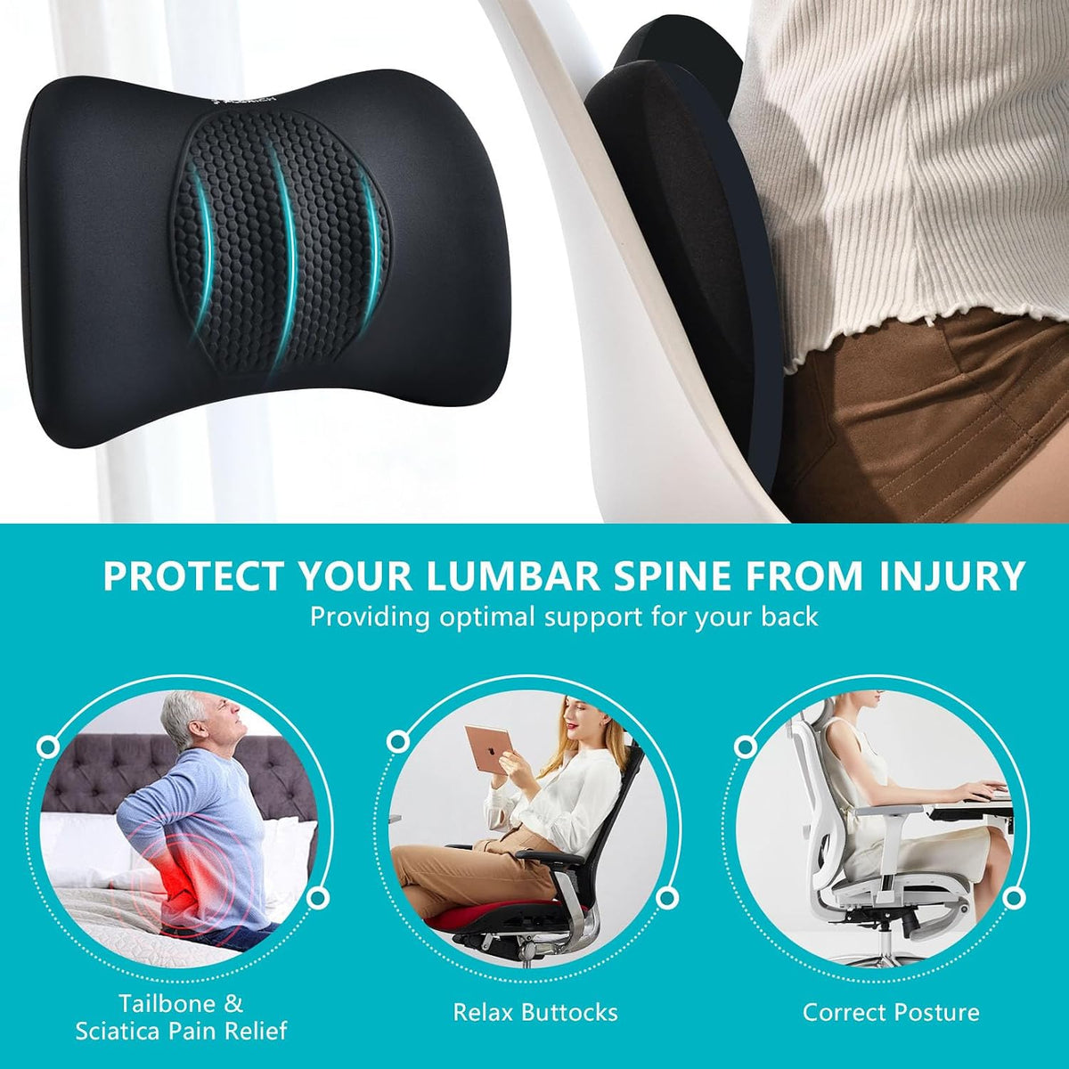 FLORICH Lumbar Support with Car headrest Back Pillow for Chair Headrest Pillow with Gel Memory Foam Massage Point Memory Foam Back Pillow for Office Chair(Light Black)