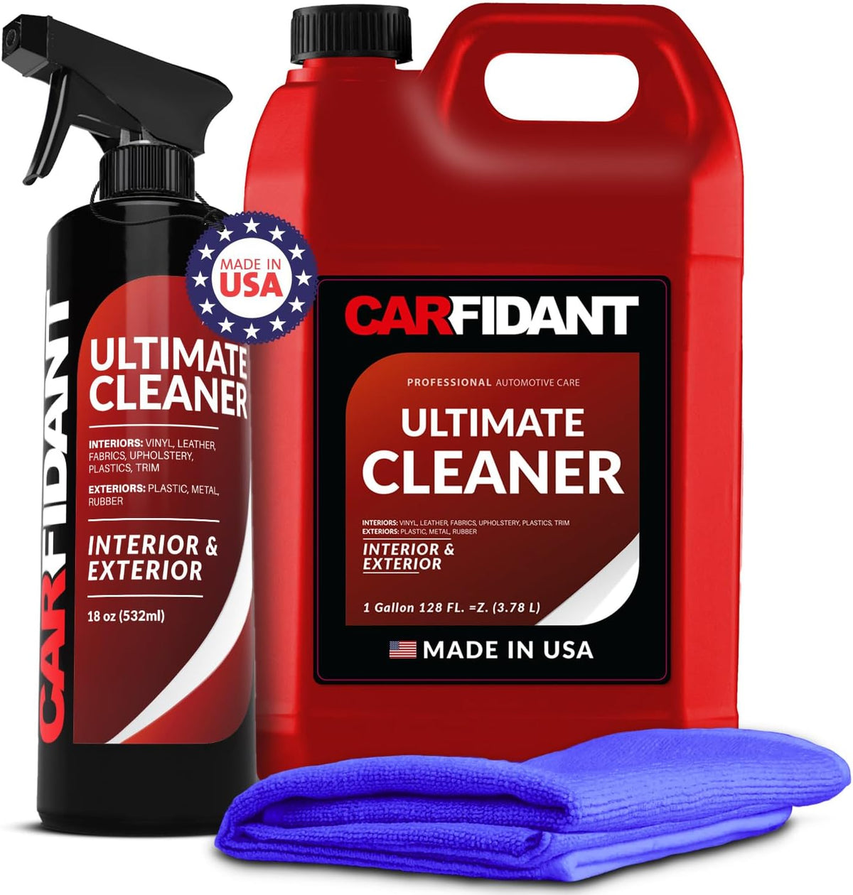 Carfidant Ultimate Cleaner Automotive Interior Cleaner All Purpose Cleaner for Car Carpet Upholstery - 18 fl. Oz. with Microfiber Towel and Gallon