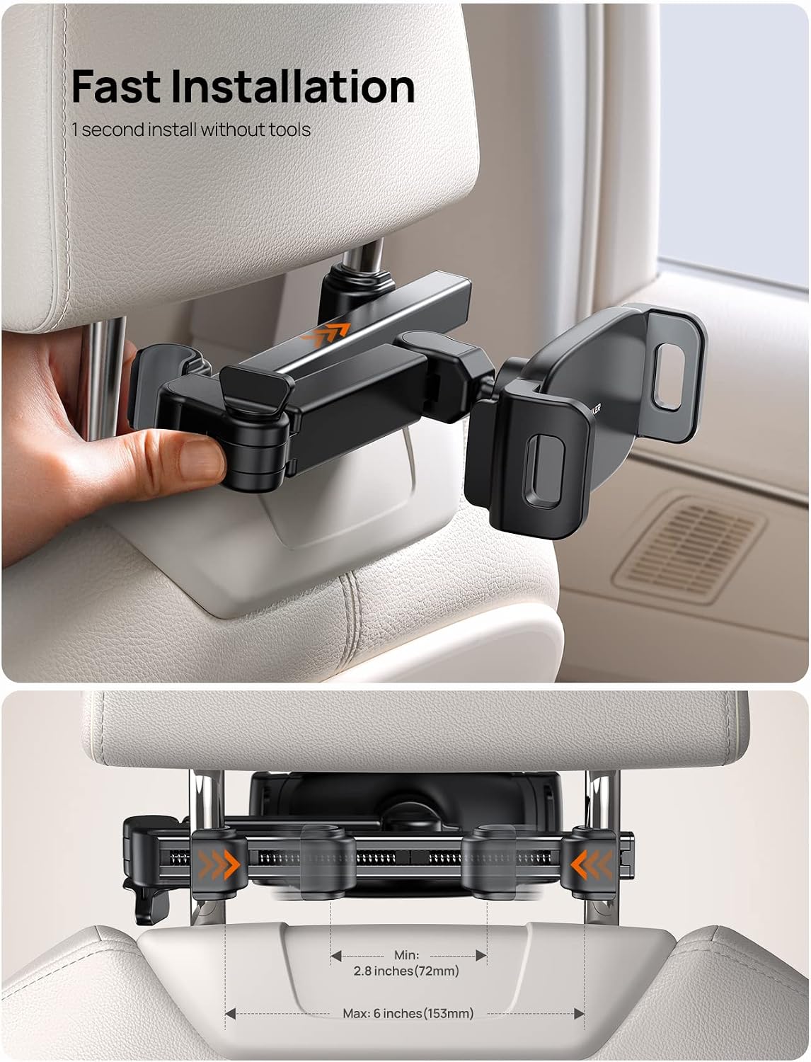 Aomiker iPad Holder Car Headrest - [Stretchable Arm] 2025 Adjustable Tablet Mount for Car Backseat, Travel Road Trip Essentials for Kids, for iPad Pro, Air, Mini, Samsung Tab, 4.7-11” Device - Black