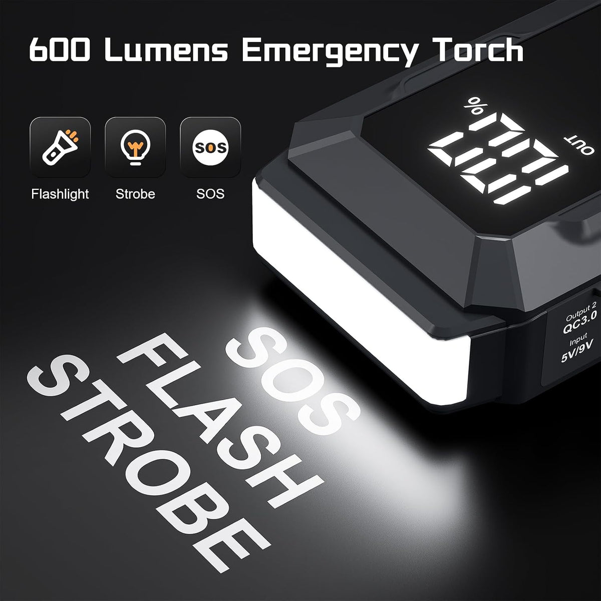 5000A Jump Starter Povasee A40 Car BatteryJump Starter, 12V Jump Box for Car Up to All Gas or 10L Diesel Engine Battery Jumper Starter Portable with 3" LCD Display/Dual Output/LED Light