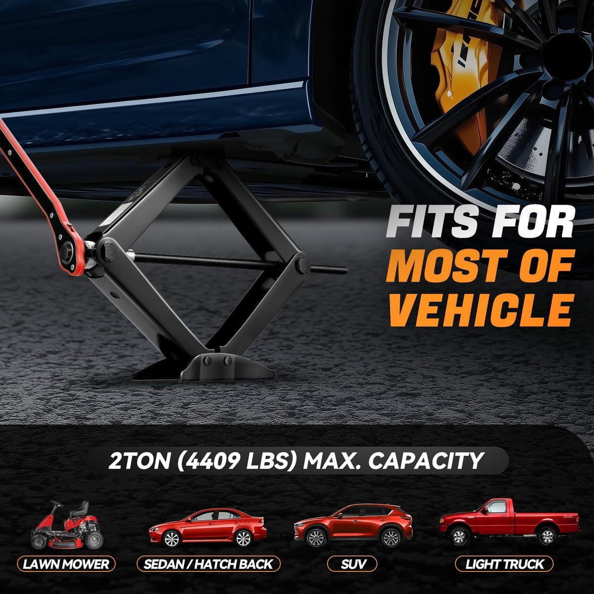 Auto Dynasty Car Jack Kit, 2 Ton Scissor with Lug Wrench for SUV & Sedan