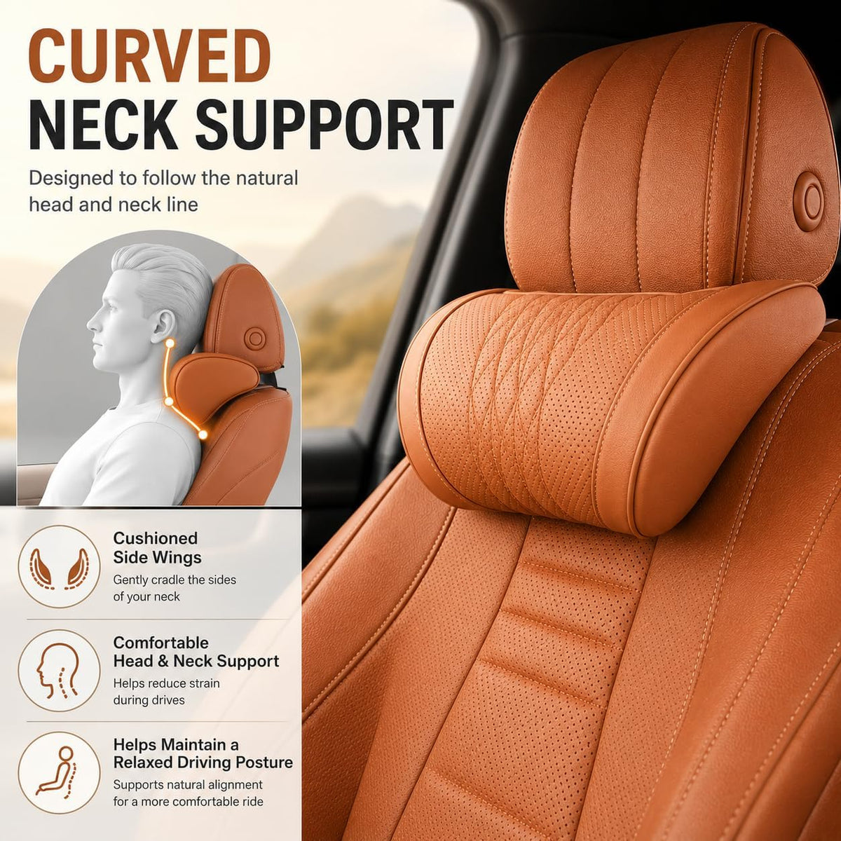 Universal Memory Foam Car Headrest Neck Pillow Auto Neck Cushion (Red, Headrest Lumbar+Lumbar Cushion)