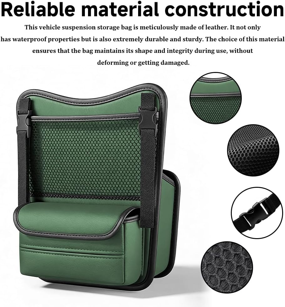 Car Organizer Storage Between Seats, Car Purse Holder, Nappa Leather Front Seat Storage Bag with Tissue Holder, Large Capacity Auto Console Organizer for Document Phone Wallet Snack (Green)