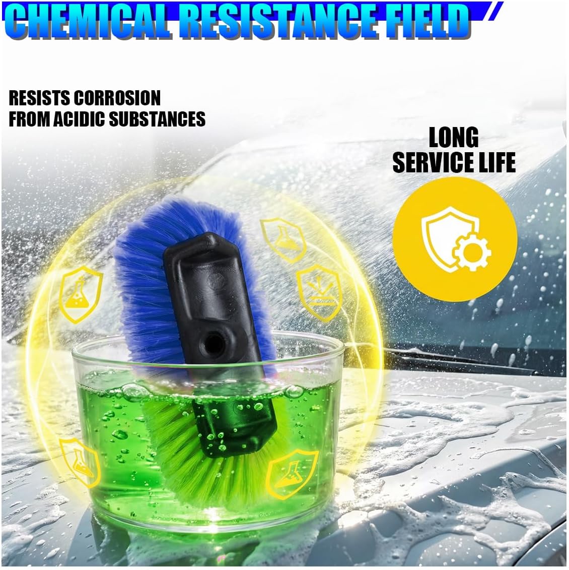 11" Car Wash Brush Head, Soft Bristle Auto Cleaning Brush (Blue)