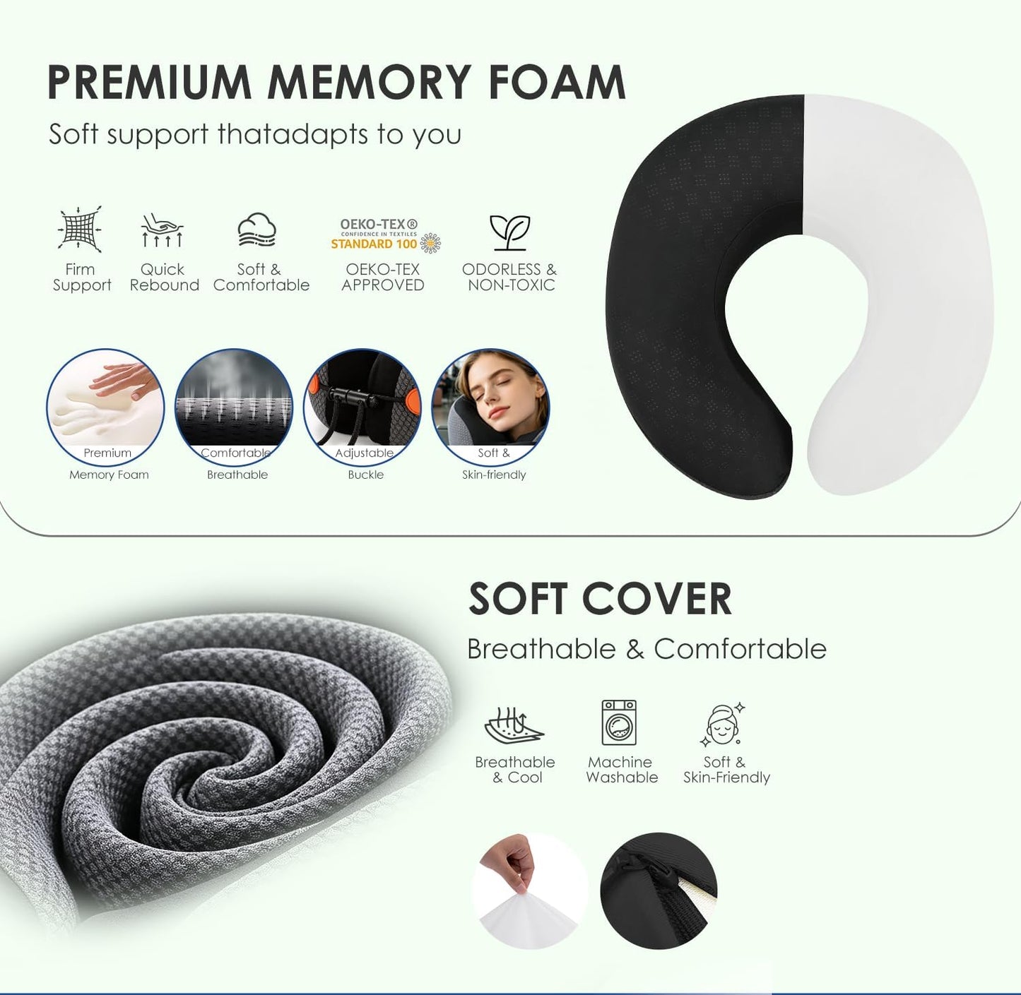 Ergonomic Travel Pillow,100% Memory Foam Travel Neck Pillow For Airplanes | 360 Neck & Chin Support Airplane Pillow For Long Flights,Airplane Travel Essentials With 3d Eye Mask, Earplugs,Carry Case