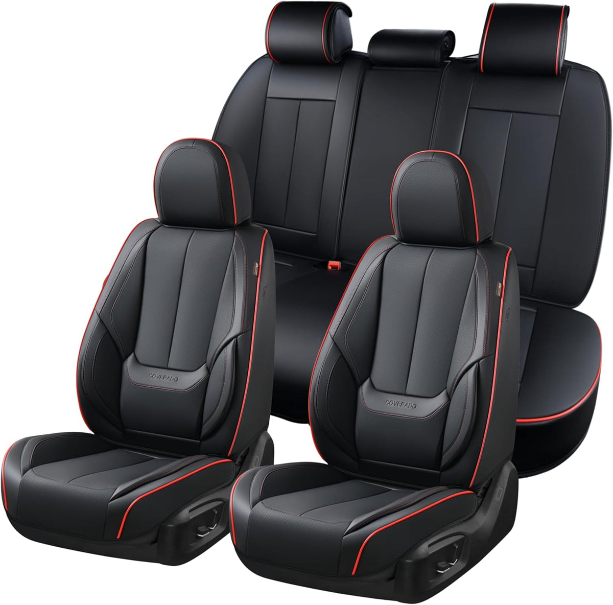 Coverado Car Seat Covers Full Set, Seat Covers for Cars, Black Car Seat Covers Front Seats and Back Car Seat Protector Waterproof, Leather Car Seat Cushion Universal Fit for Most Cars Blue