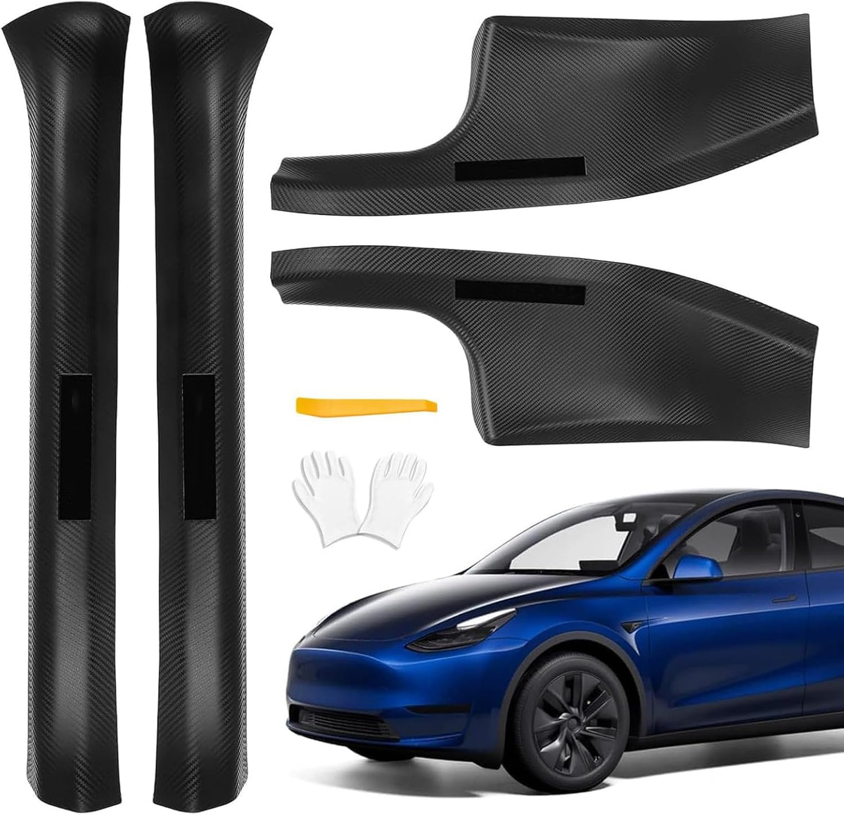 4 Pcs Door Sill Protector for Tesla Model Y 2019-2024 Only for 5 Seater - Carbon Fiber Scuff Plate Guards with Installation Kit Front & Rear Pedal Kick Protection Fit for Tesla Model Y Accessories