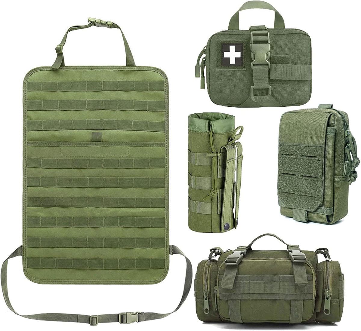 Tactical Seat Back Organizer, Od Green Molle Seat Covers, Tactical Car Vehicle Panel with Pouches for Truck Seat Back Organizers