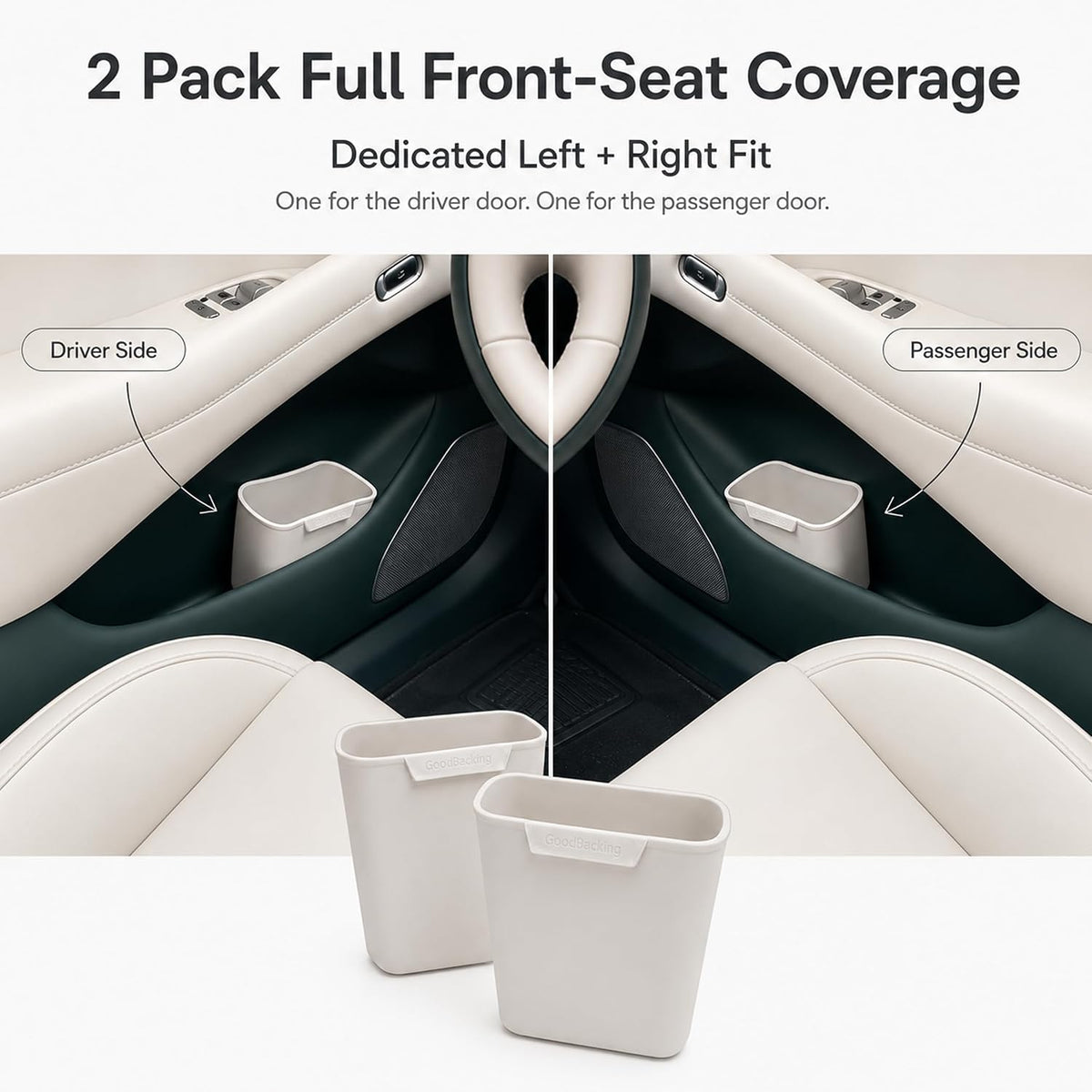 2-Pack White Silicone Car Trash Cans for Door Pockets, Stay-Open