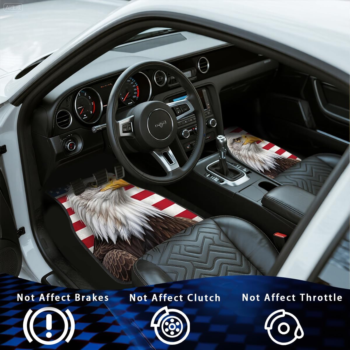 America Car Floor Mats Bald Eagle Red White Blue Carpet Front Rear Carpets Mat Decorative Car Floor Carpets Non-Slip Auto Car Accessories Universal Fit Car Accessories for Truck