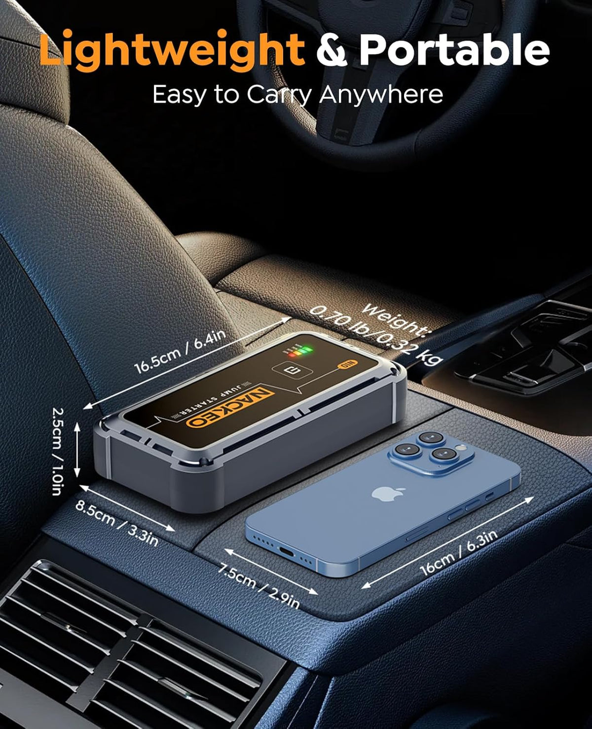 Portable Car Battery Jump Starter 5000A Car Jump Starter Battery Pack (9.0L Gas/8.5L Diesel), 12V Jump Box Car Battery Jumper Starter Portable Jumper Cables, Fast Charge, Lights, Compact