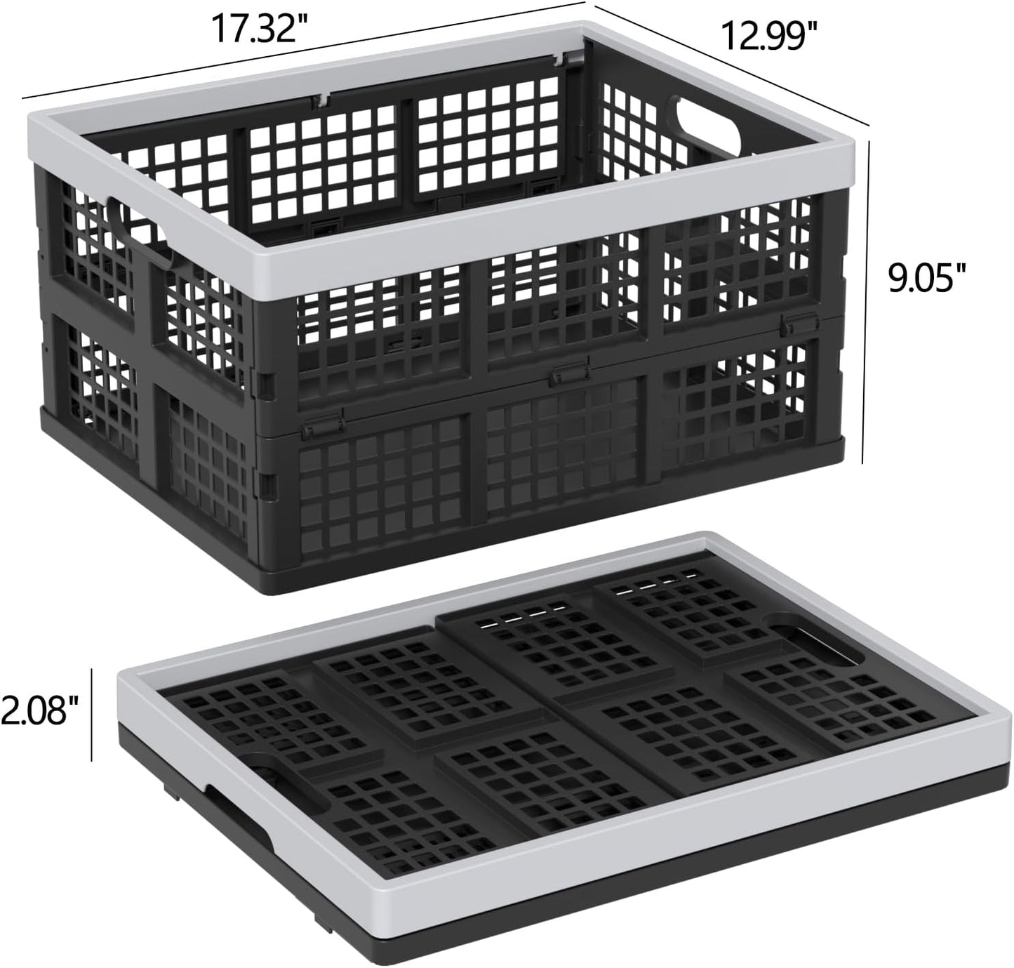 34 L Collapsible Storage Crate, Folding Plastic Crates, 4 Packs | Stackable Foldable Organization Milk Crates