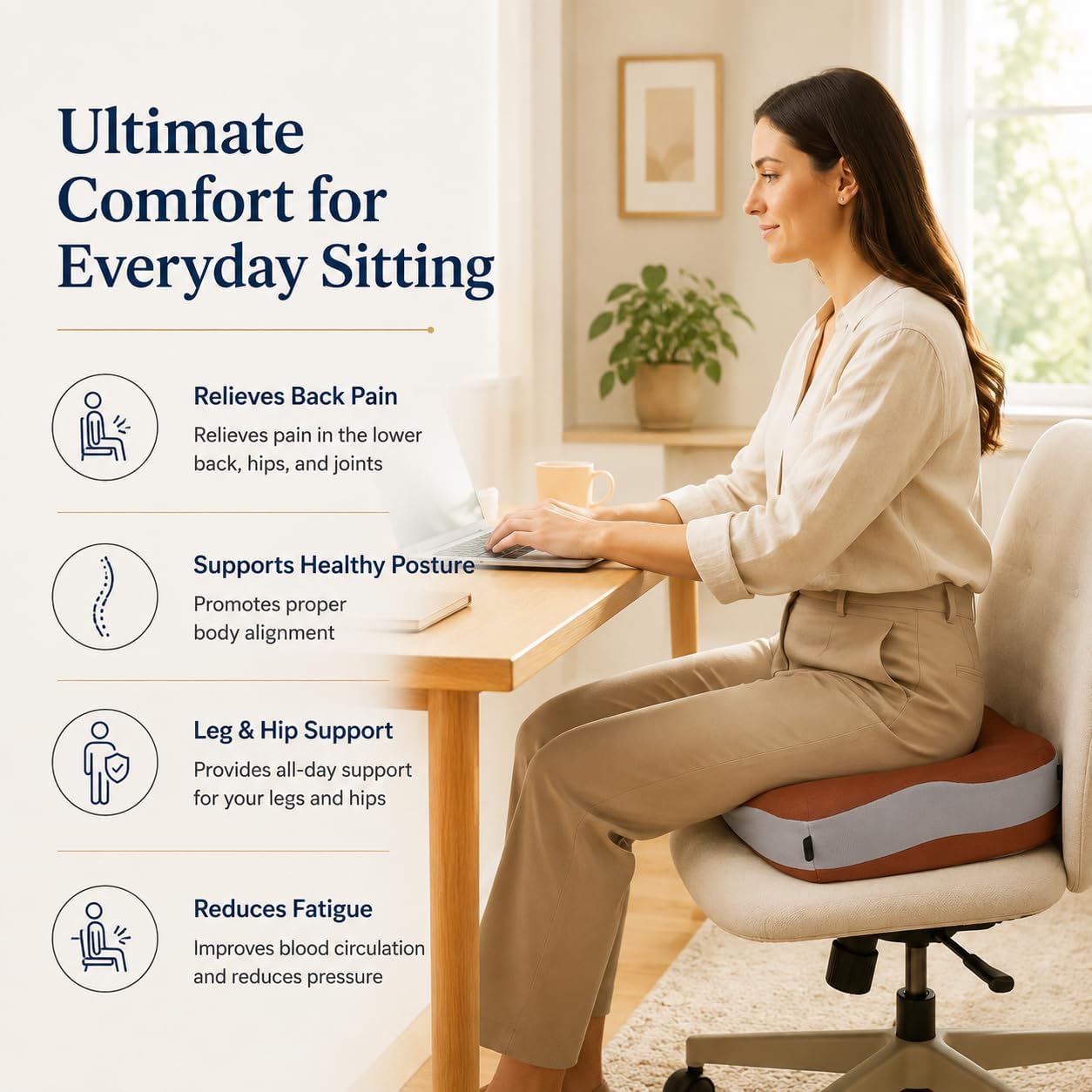 Seat Cushions for Office Chairs Wheelchair Cushion for Long Sitting Back Pain，Memory Foam Seat Car Computer Desk Chair Cushion，Coccyx Cushion for Tailbone Pain Relief Cushion Office Chair Brown
