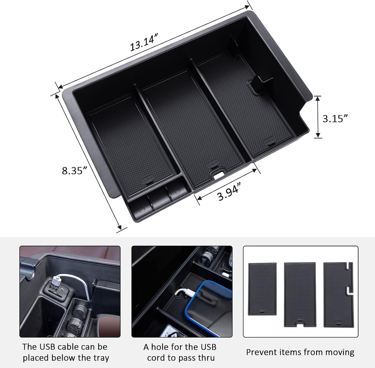 TOPINSTALL Full-Size New Center Console Tray Compatible with 2014-2018 Chevy Silverado/GMC Sierra and 2015-2020 Chevy Tahoe/Suburban/GMC Yukon/Yukon XL (Full Console w/Bucket Seats ONLY)
