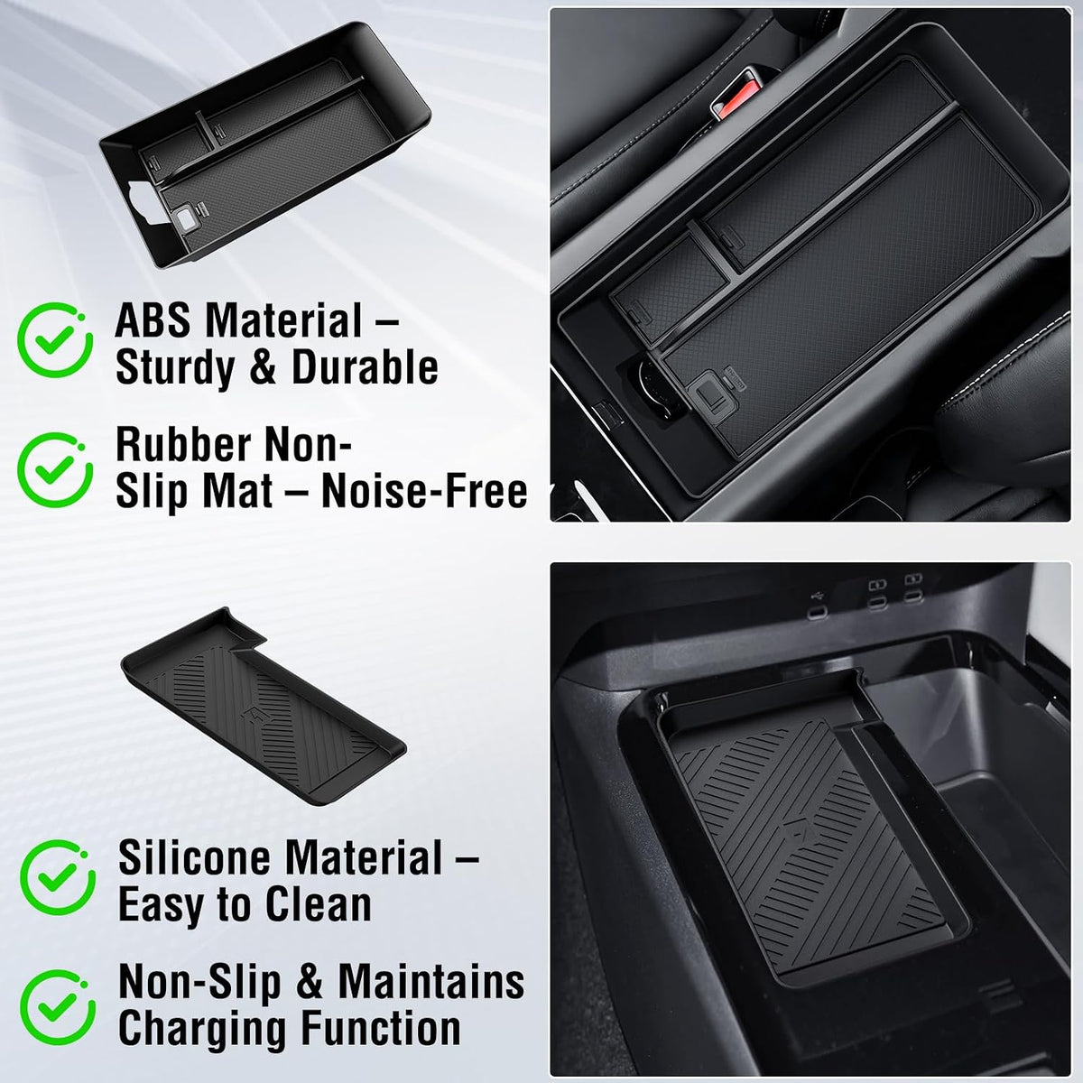 YPHUIKI 2PCS Center Console Organizer for Toyota Camry 2025 2026 Accessories Wireless Charging Anti-Slip Mat Armrest Storage Box Organizer Tray for 9th Gen Camry (LE SE XLE XSE Nightshade)