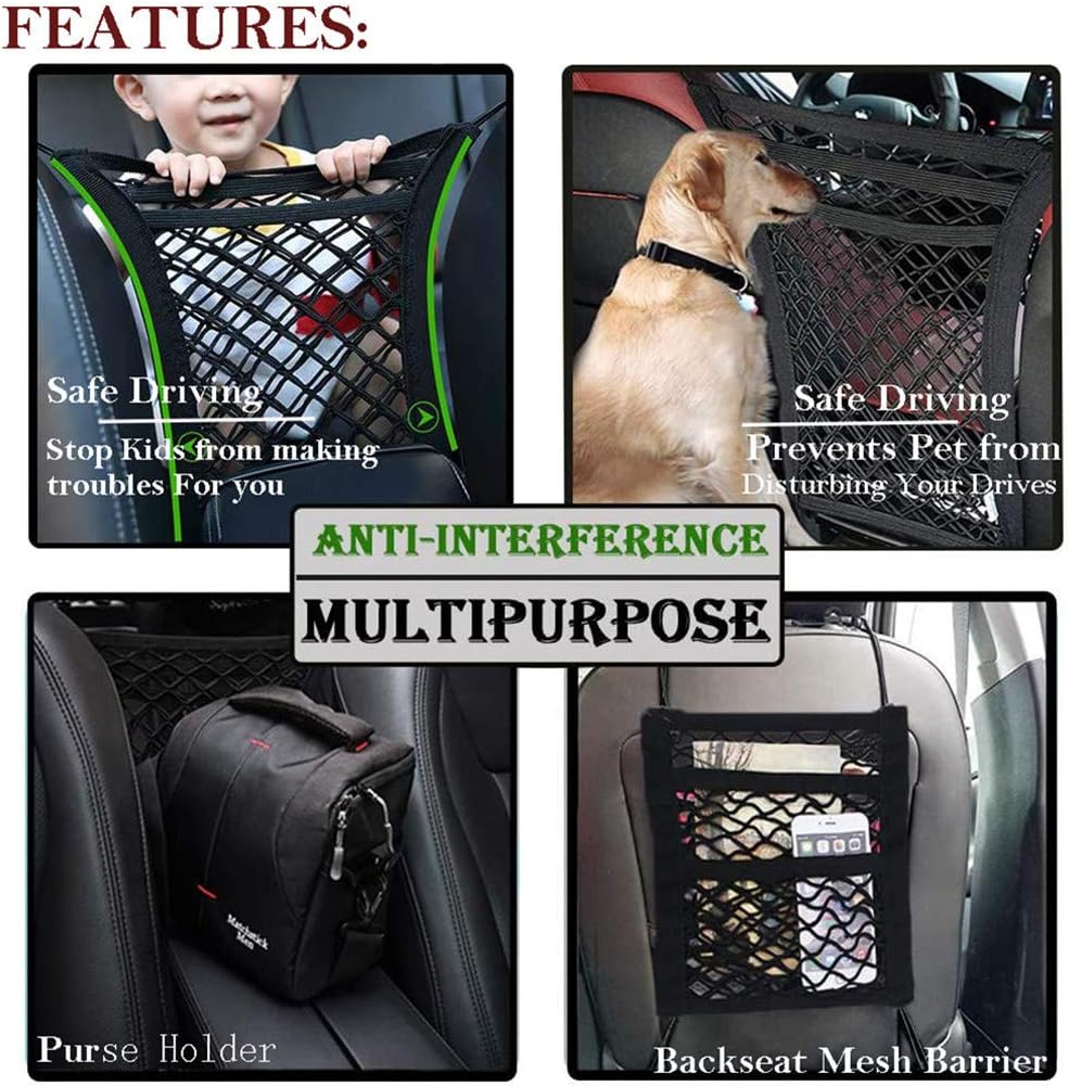 DYKESON Dog Car Net Barrier with Mesh Organizer, Pet Divider for Cars, SUVs